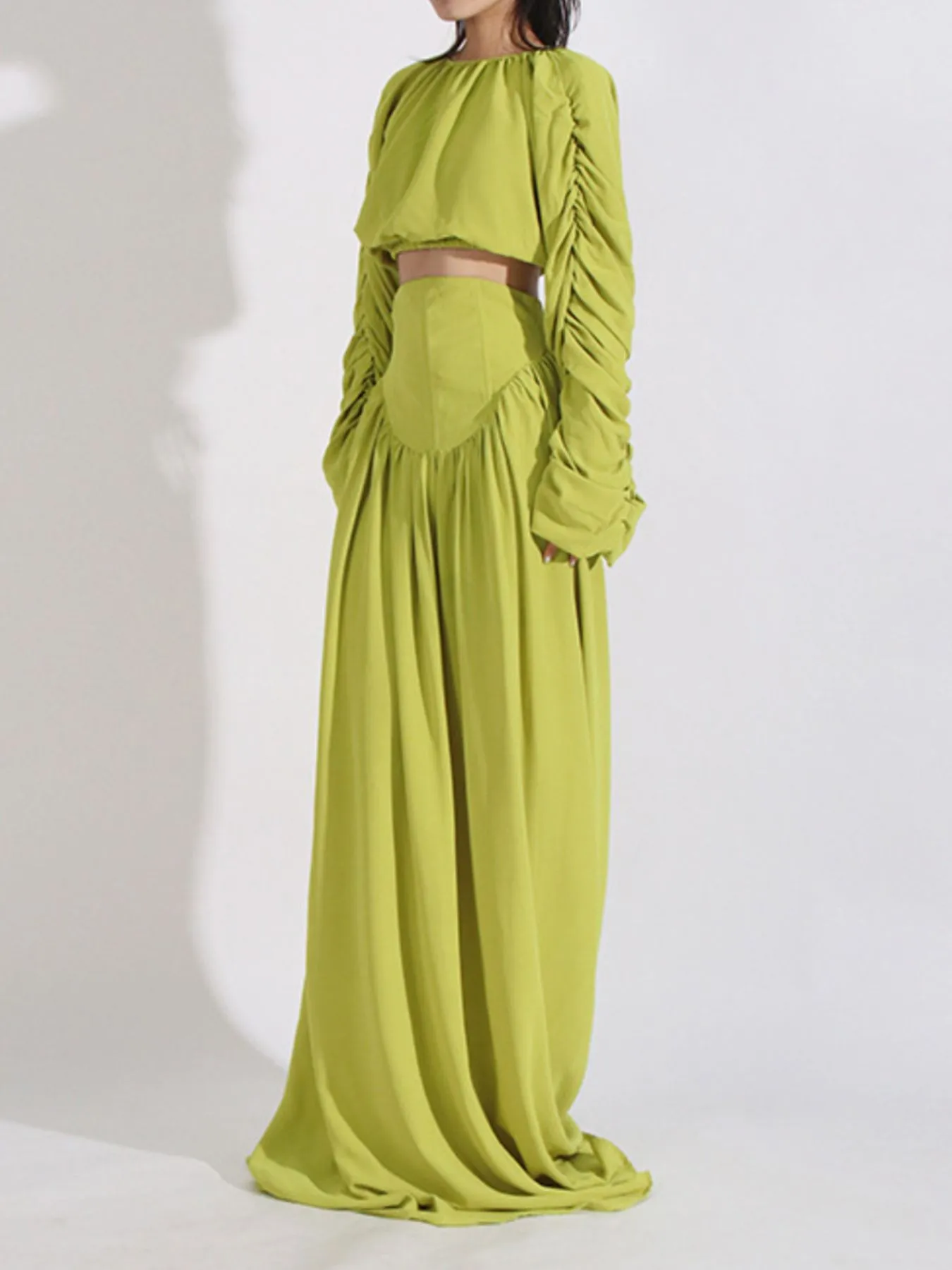 Ruched Long Sleeve Top and High Waist Skirt Set - Image 7