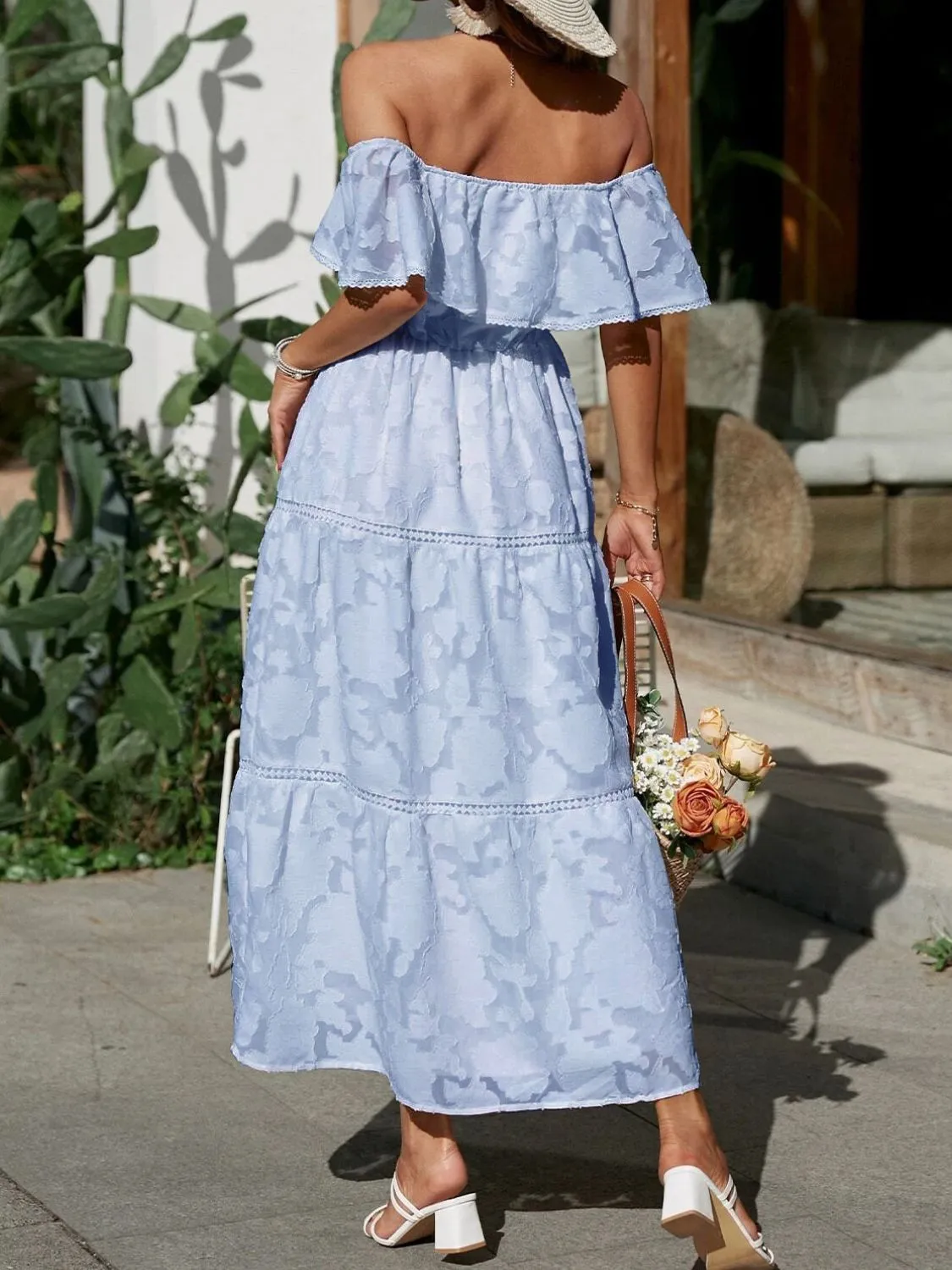 Ruched Off Shoulder Short Sleeve Midi Dress - Image 11