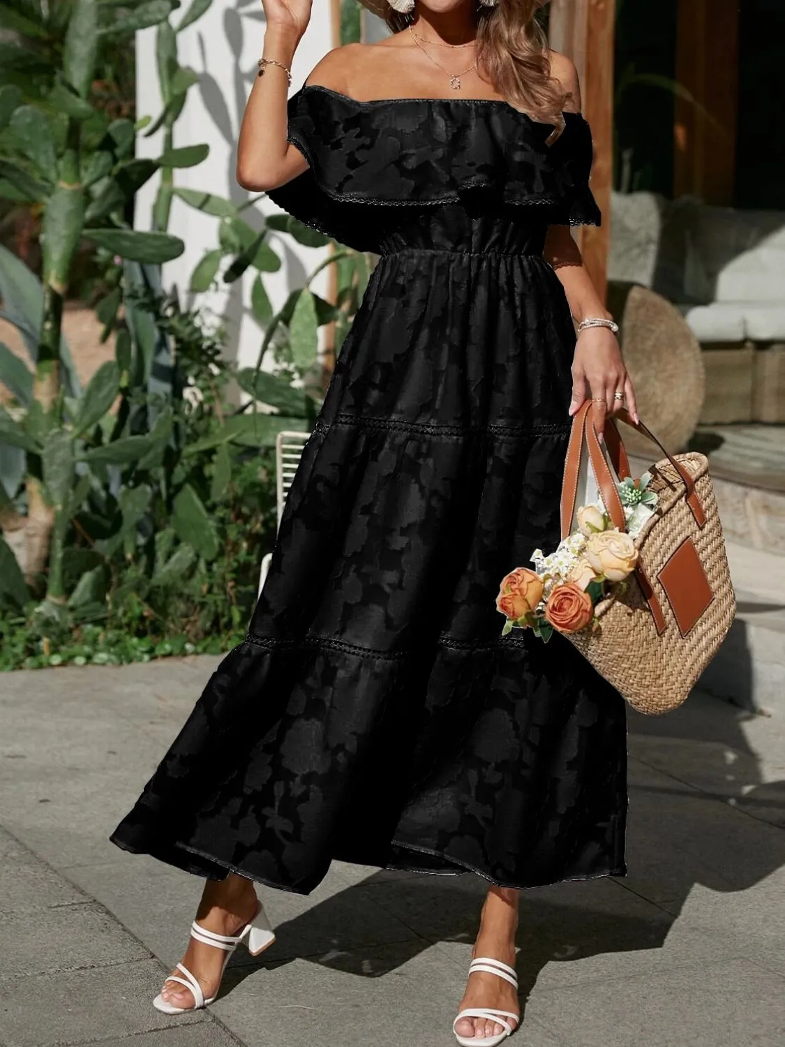 Ruched Off Shoulder Short Sleeve Midi Dress - Image 15