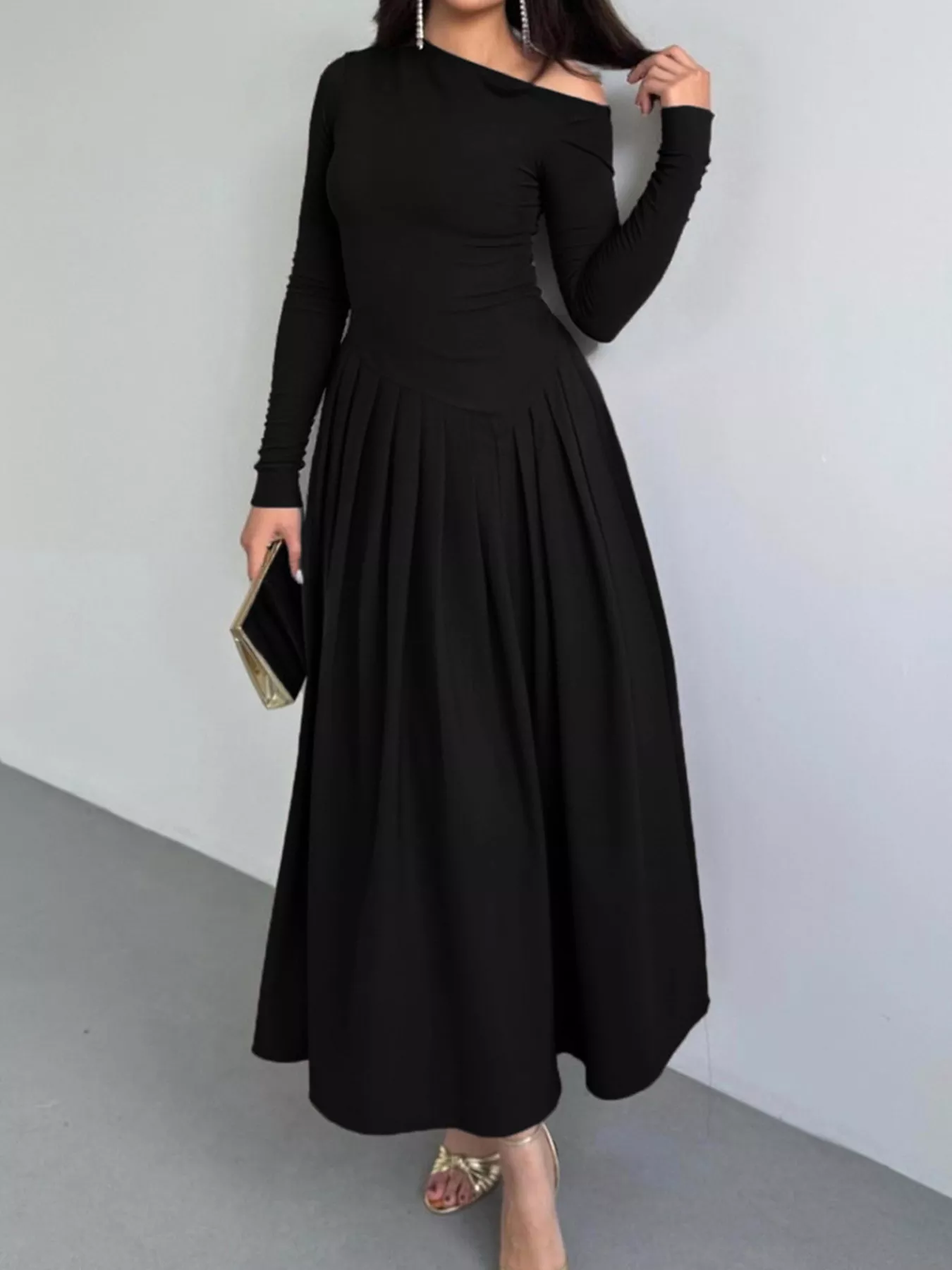 Ruched One Shoulder Long Sleeve Dress - Image 8