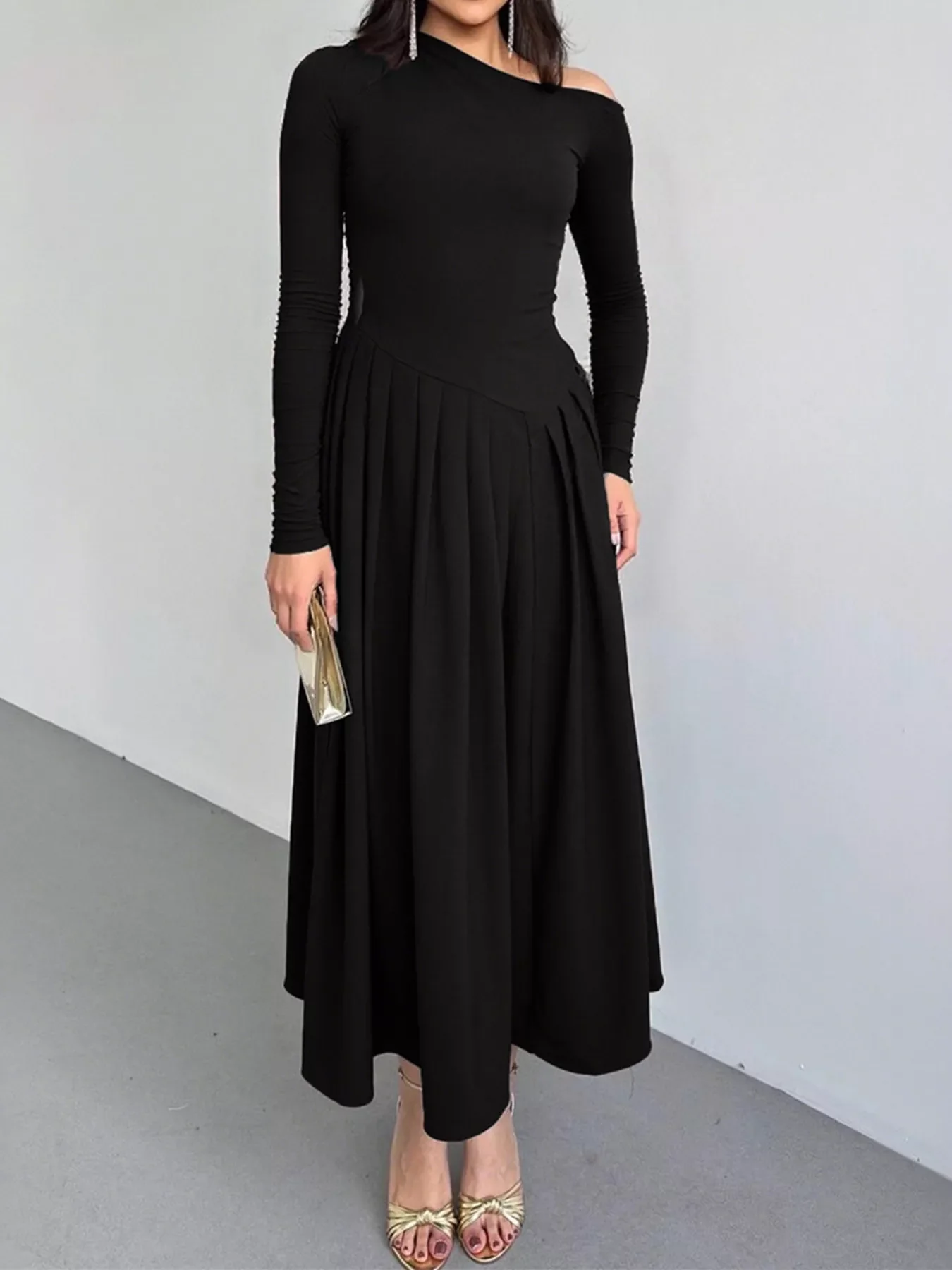 Ruched One Shoulder Long Sleeve Dress - Image 9