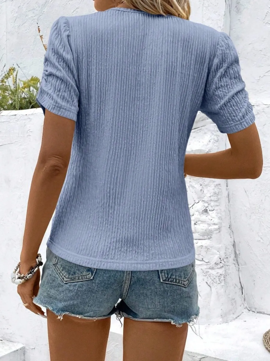 Ruched Round Neck Short Sleeve Top - Image 5