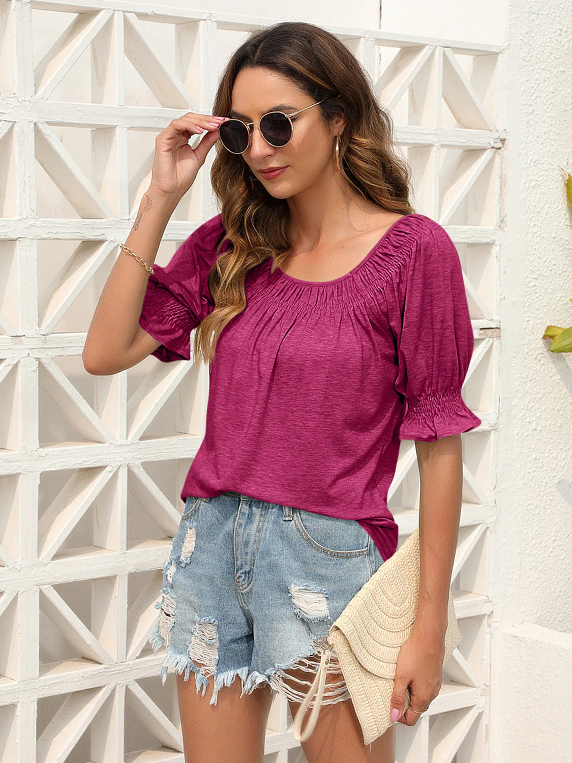 Ruched Short Sleeve Blouse - Image 11