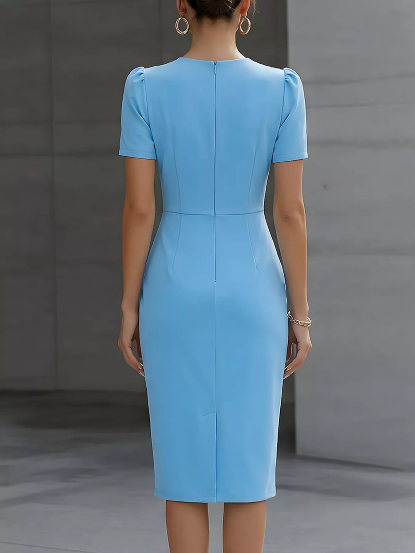 Ruched Short Sleeve Midi Dress - Image 5