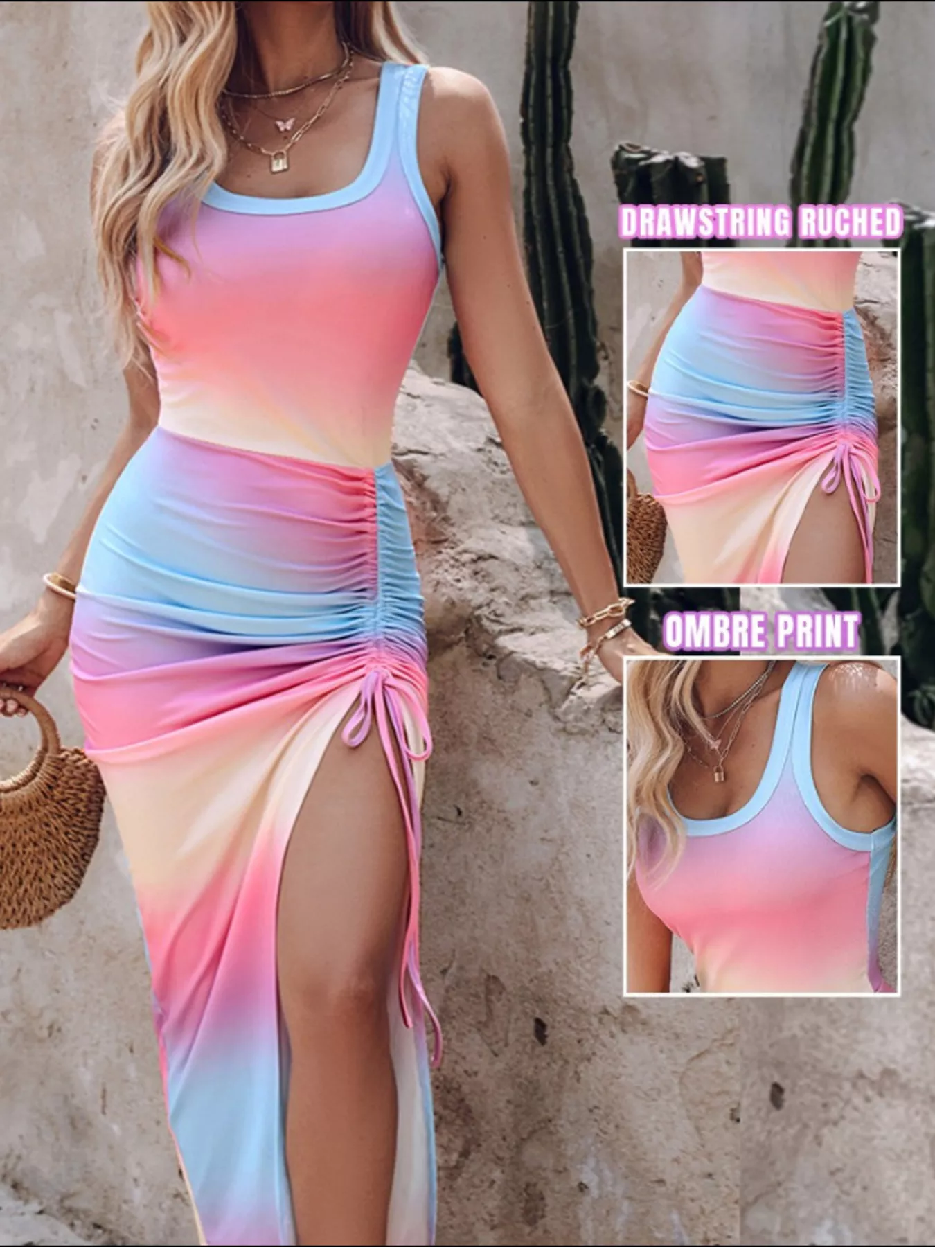 Ruched Slit Sleeveless Midi Dress - Image 5