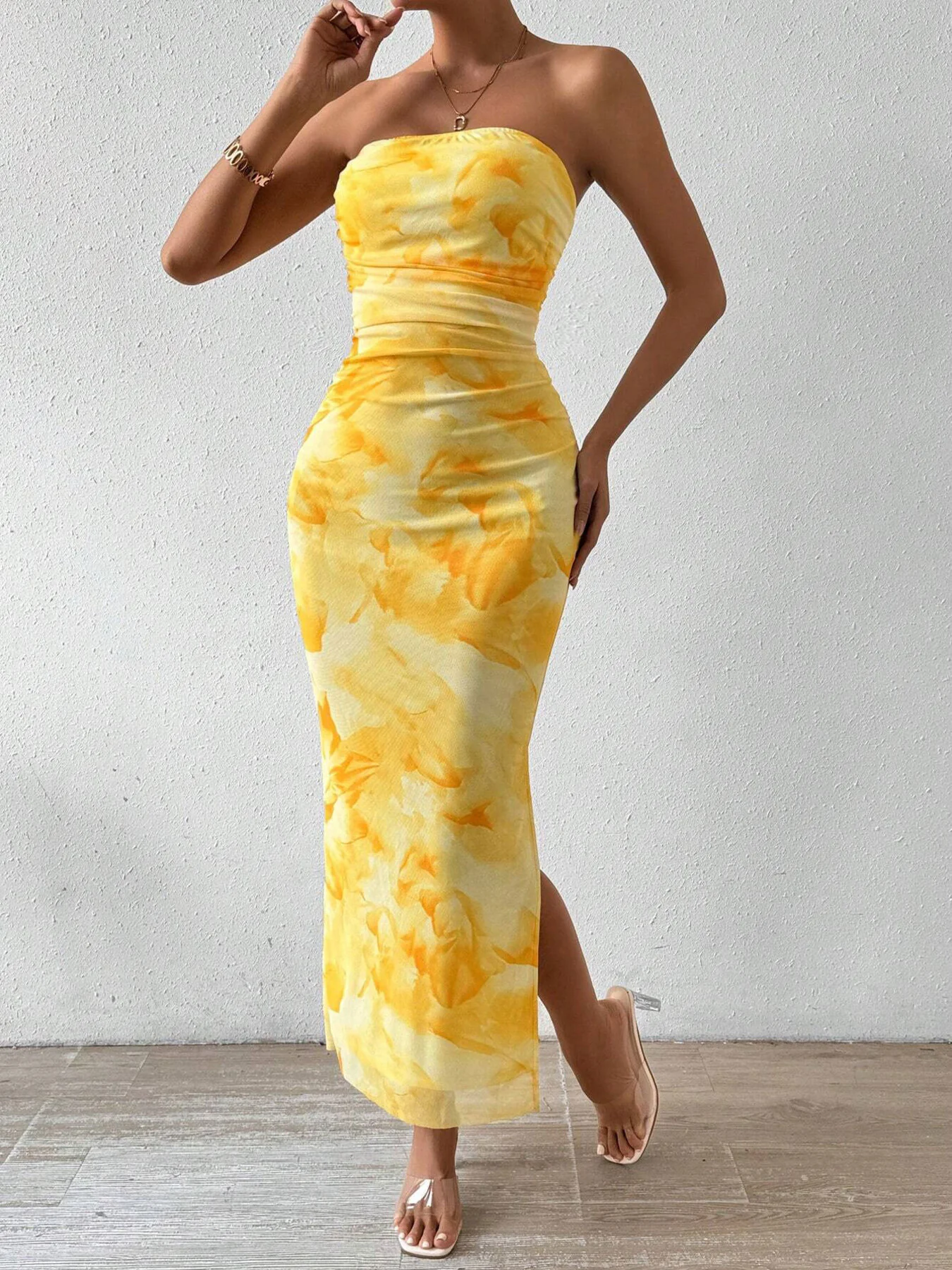 Ruched Strapless Bodycon Midi Dress - Image 6