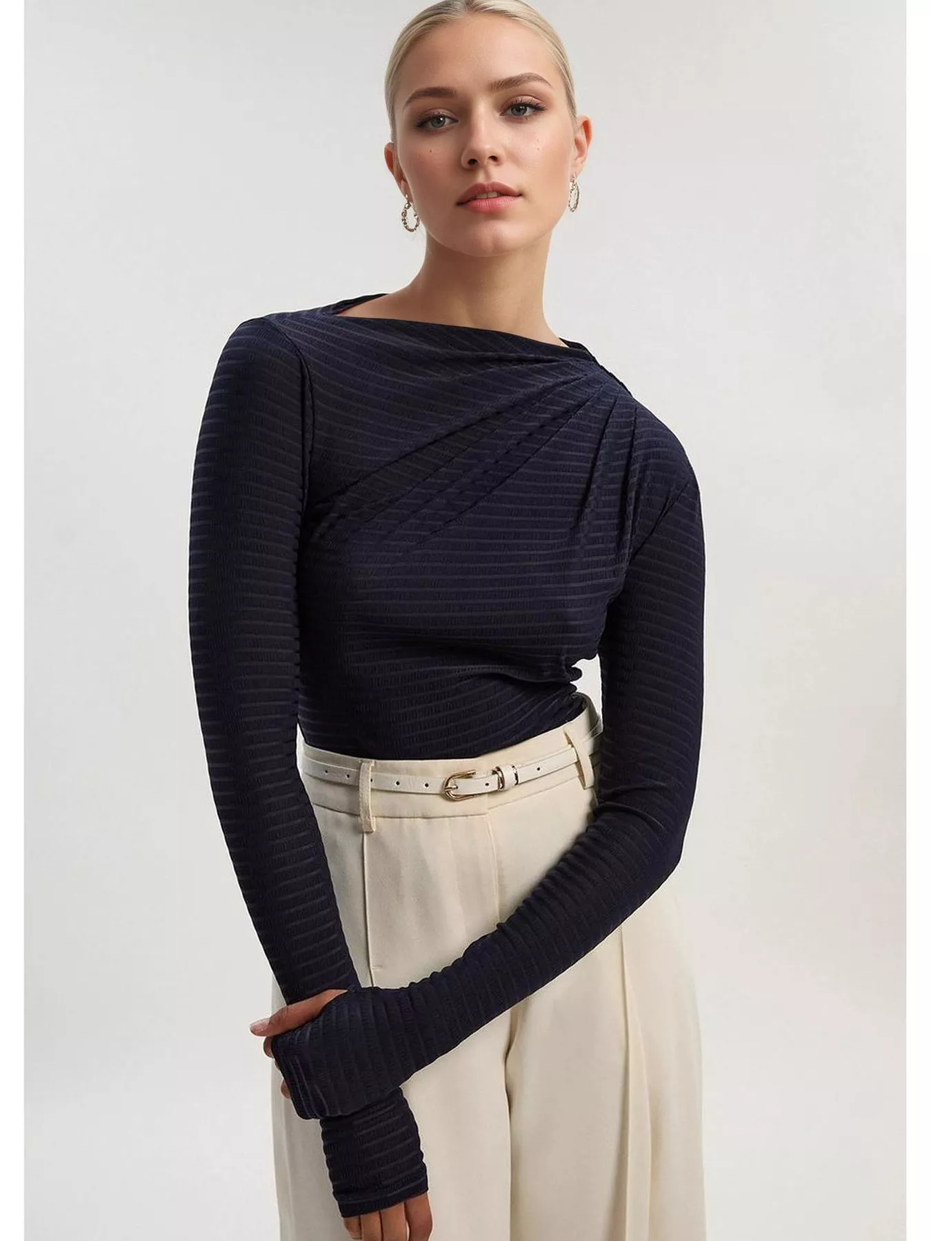 Ruched Striped Long Sleeve Top - Image 6