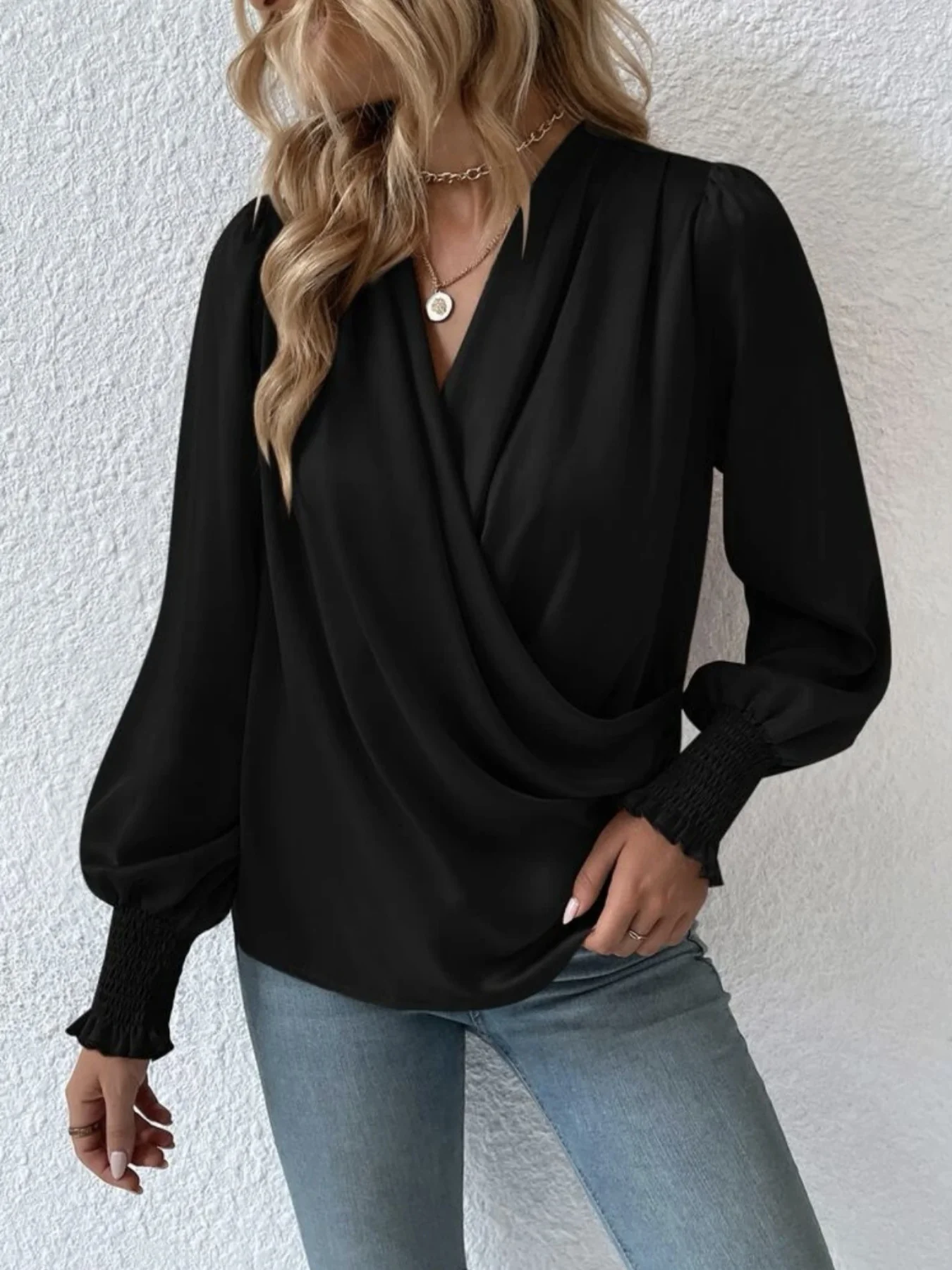 Ruched Surplice Long Sleeve Blouse - Image 7