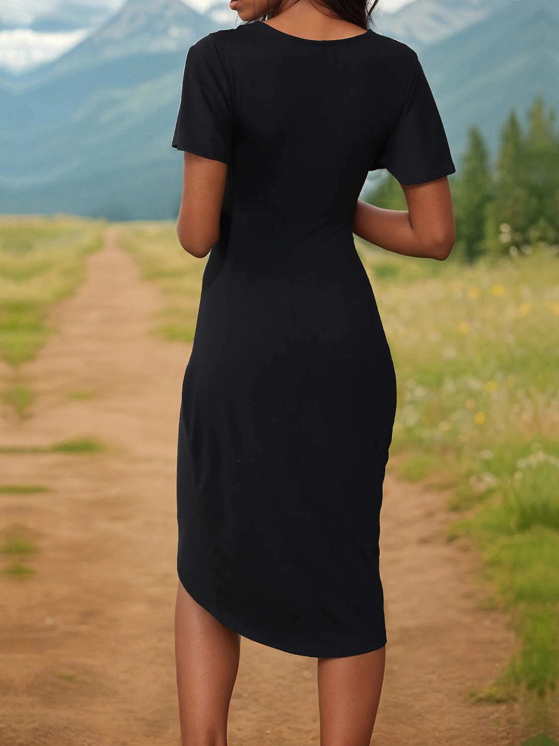Ruched Surplice Short Sleeve Dress - Image 2