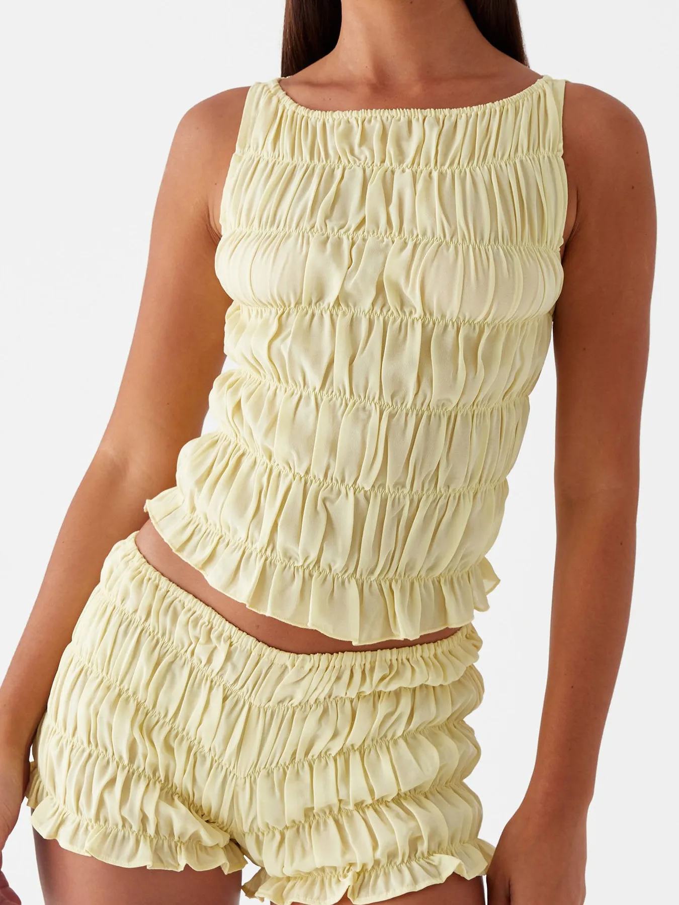 Ruched Texture Tank and Shorts Two-Piece Set - Image 2