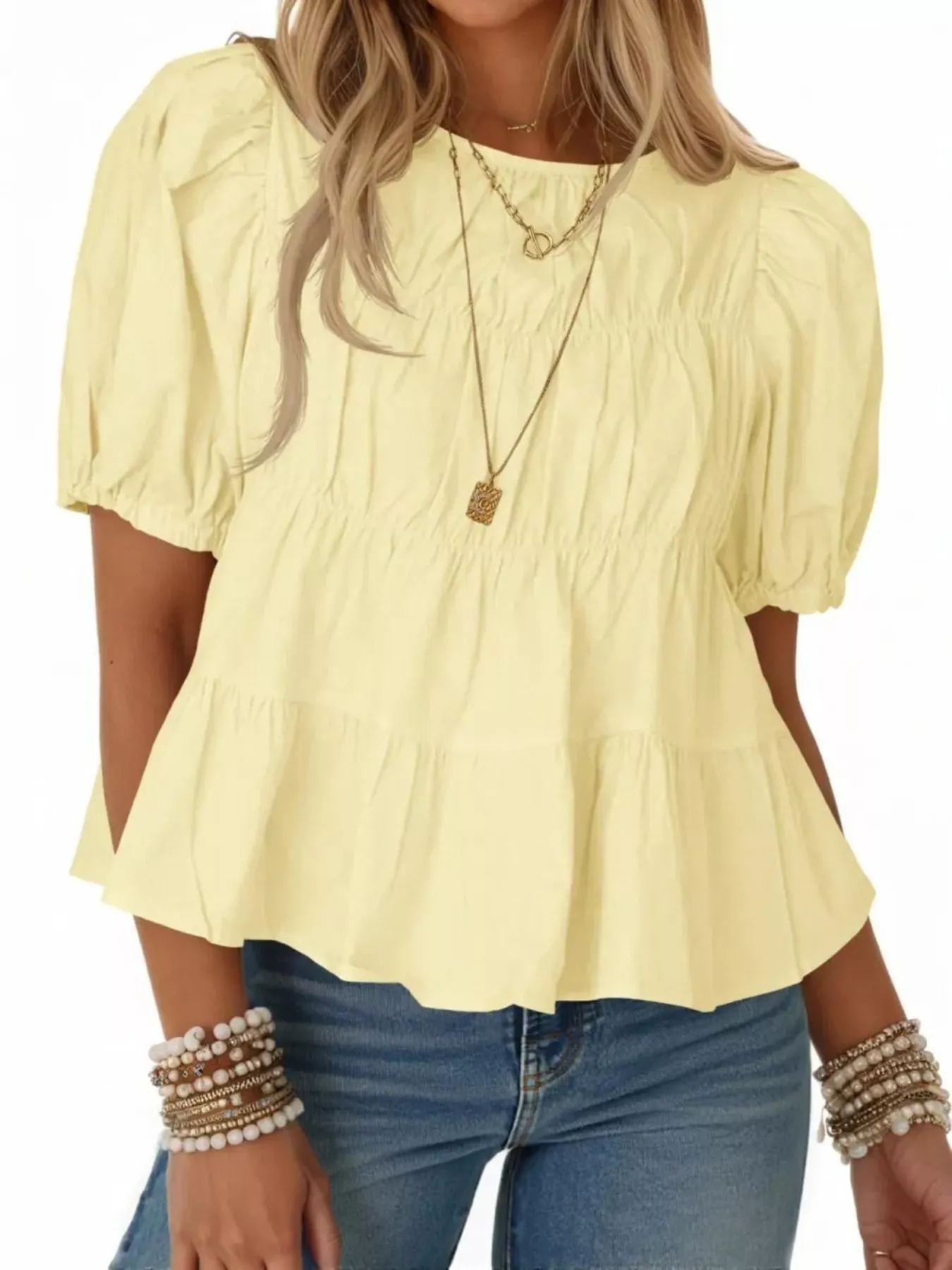 Ruched Tiered Puff Sleeve Blouse - Image 10