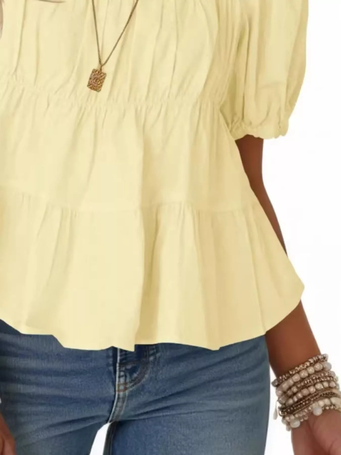 Ruched Tiered Puff Sleeve Blouse - Image 12