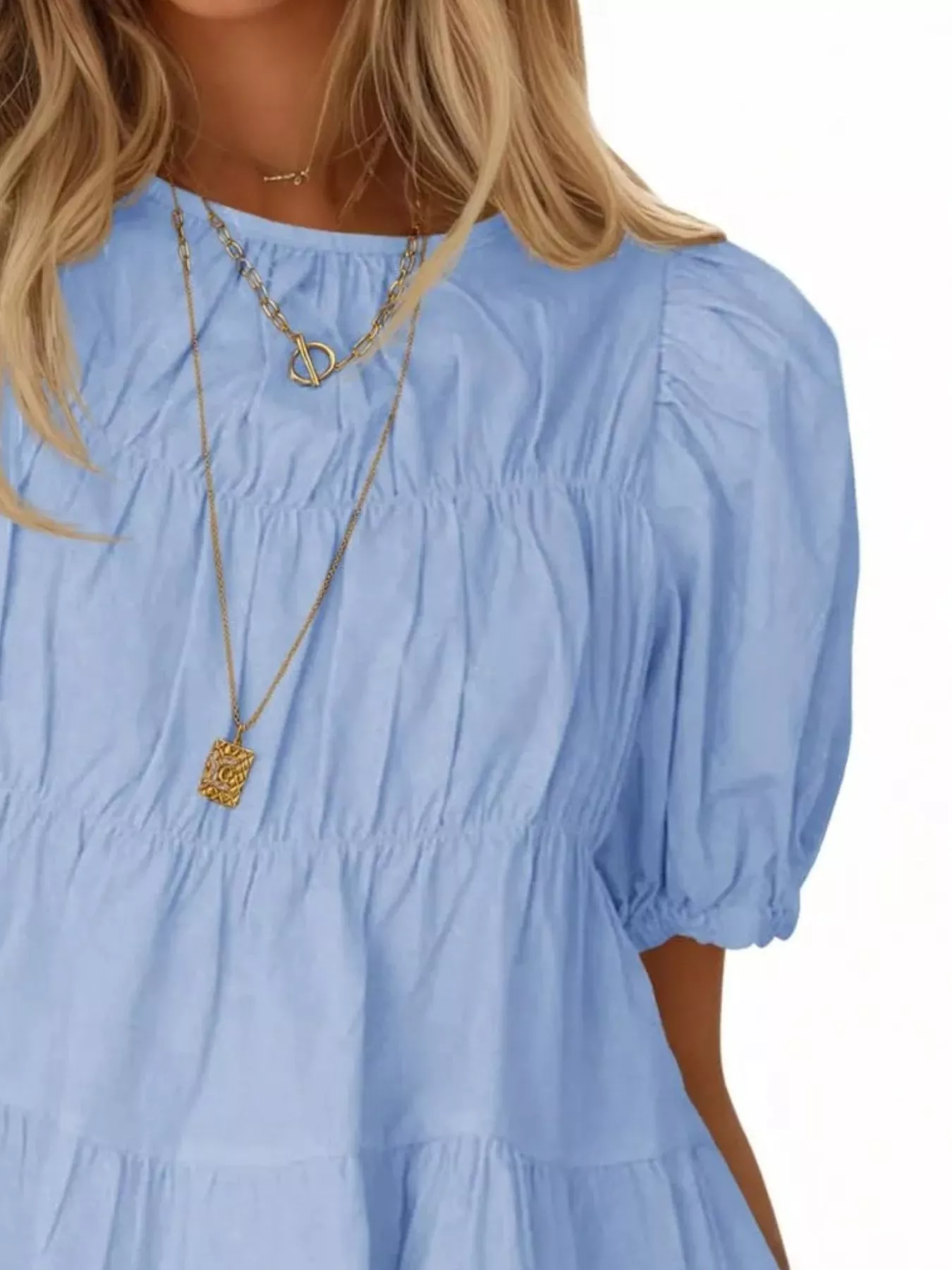 Ruched Tiered Puff Sleeve Blouse - Image 14