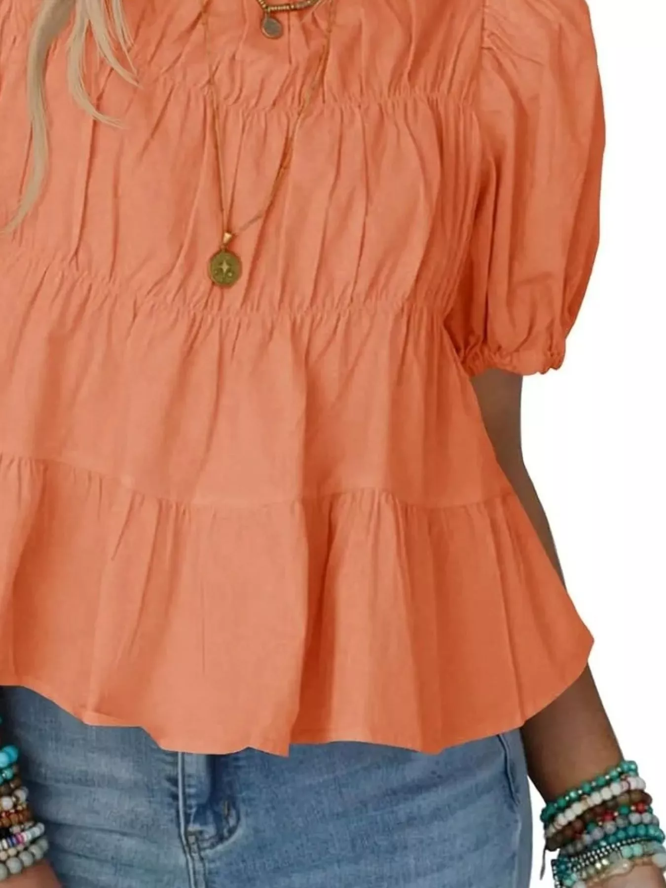 Ruched Tiered Puff Sleeve Blouse - Image 18