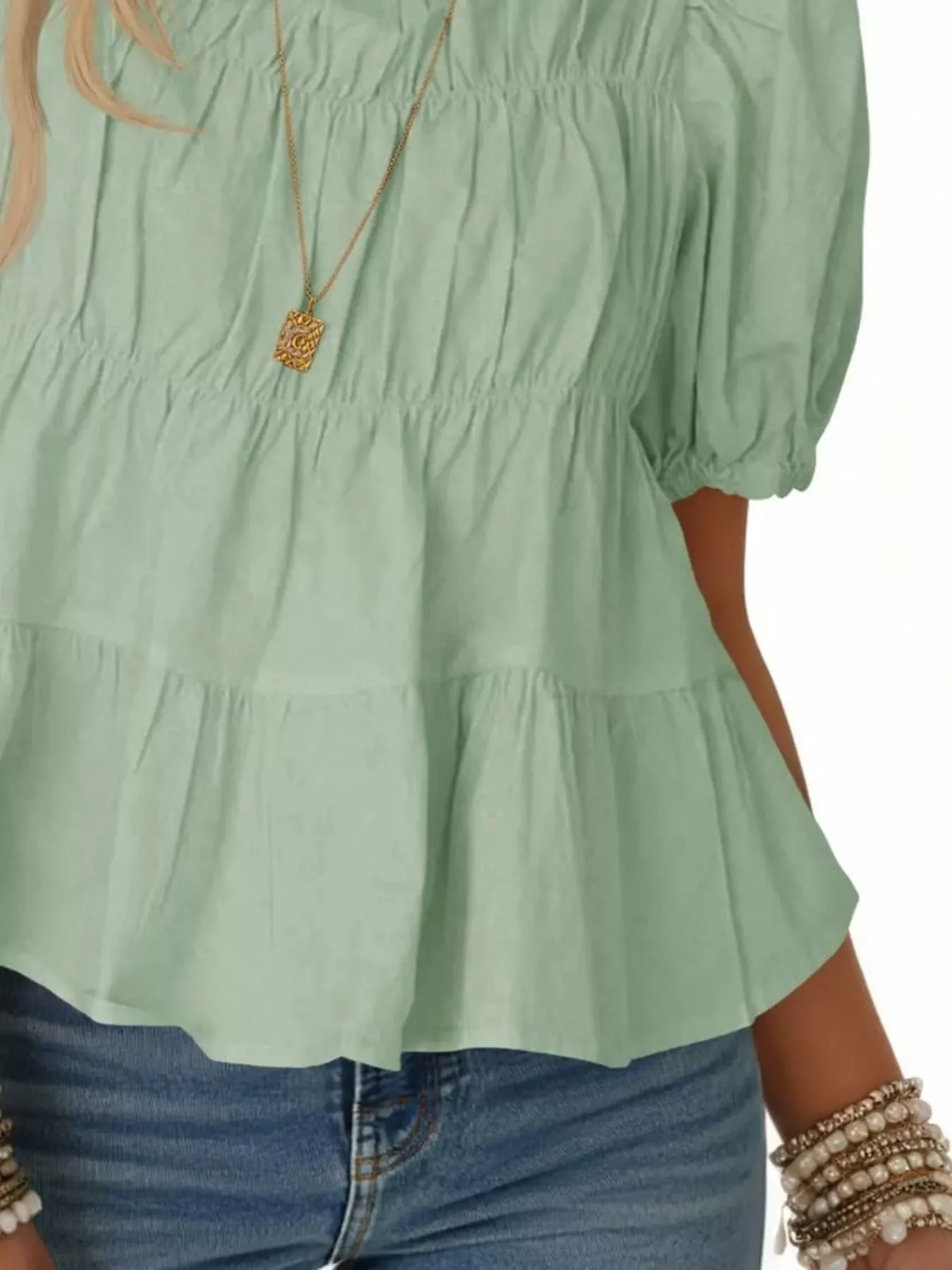 Ruched Tiered Puff Sleeve Blouse - Image 21