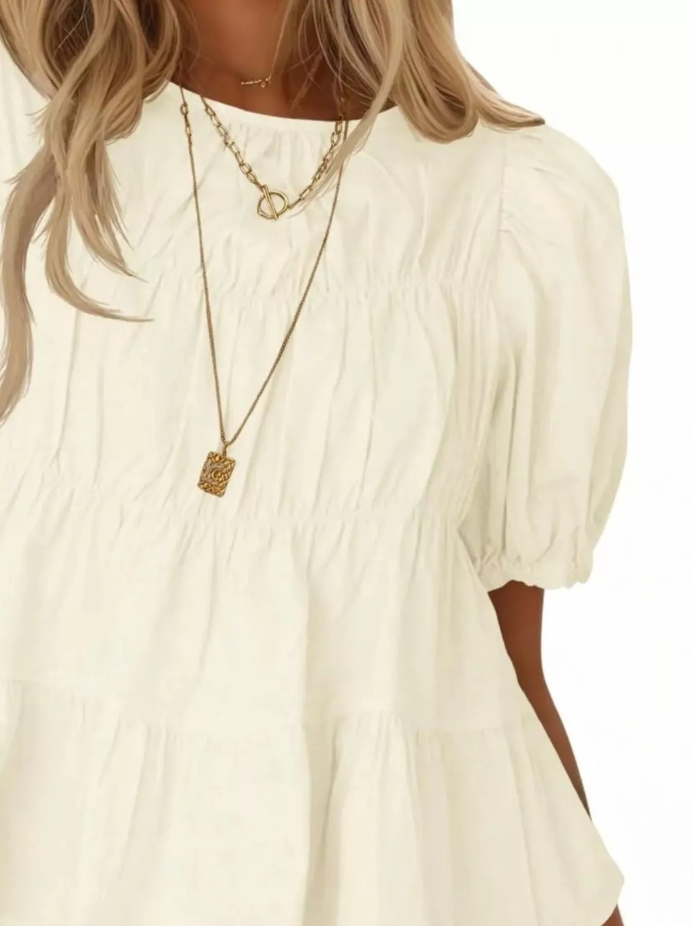 Ruched Tiered Puff Sleeve Blouse - Image 8