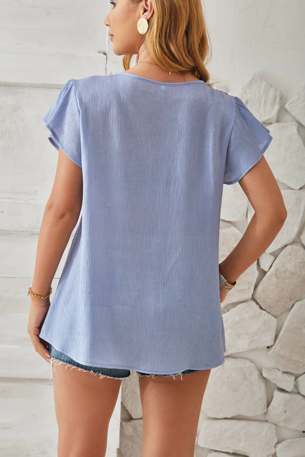 Ruched V-Neck Flounce Sleeve Blouse - Image 19