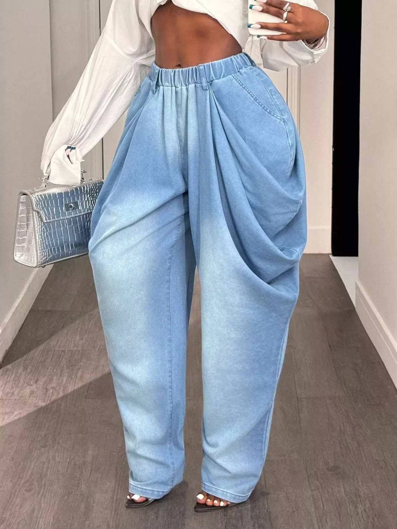 Ruched Wide Leg Jeans - Image 2