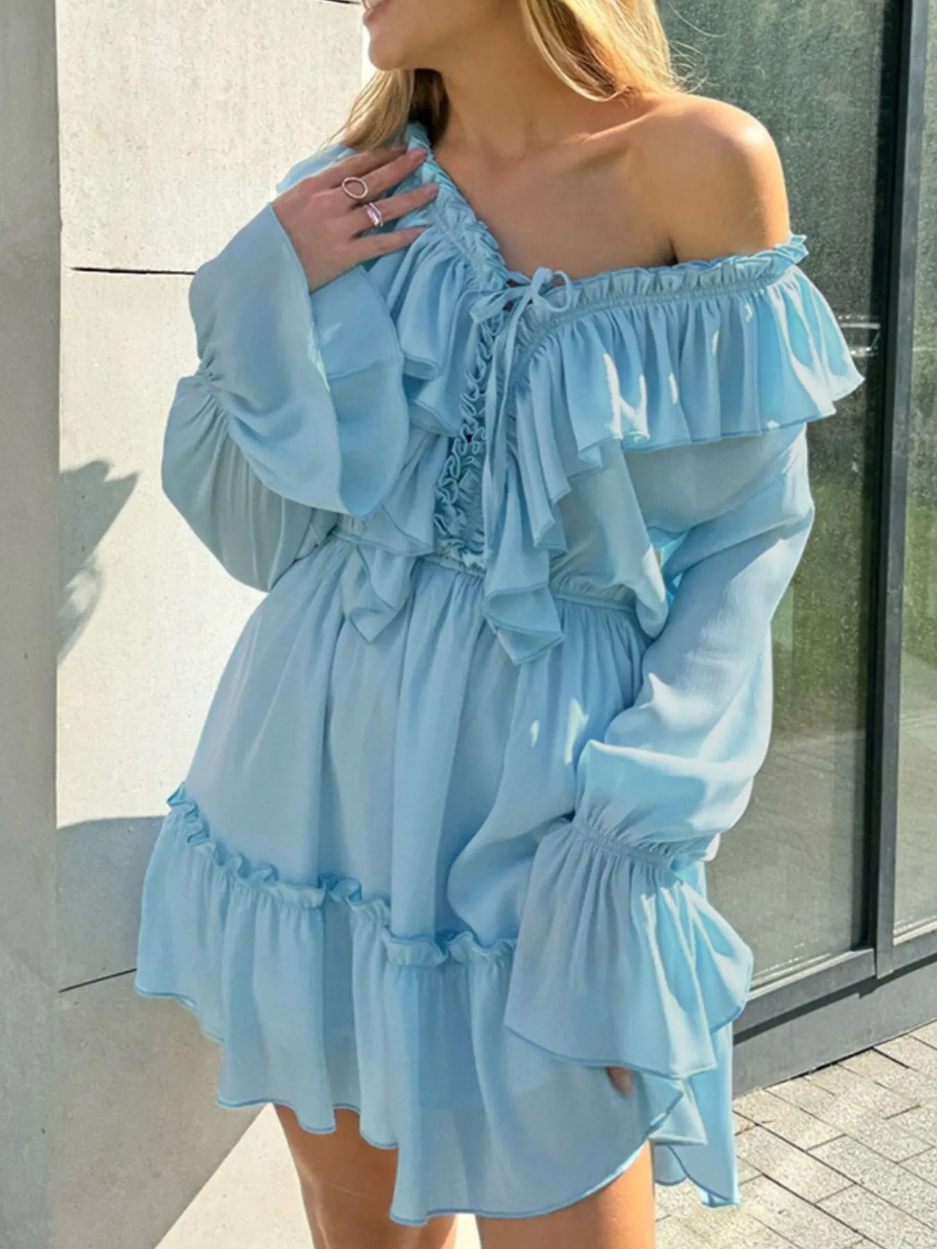Ruffle Flounce Sleeve Mini Dress - Image 18
