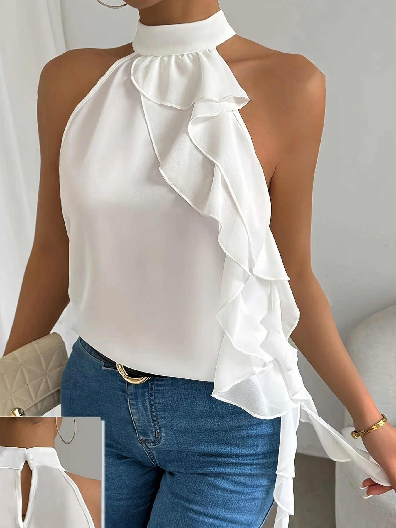 Ruffle Halter Neck Sleeveless Blouse