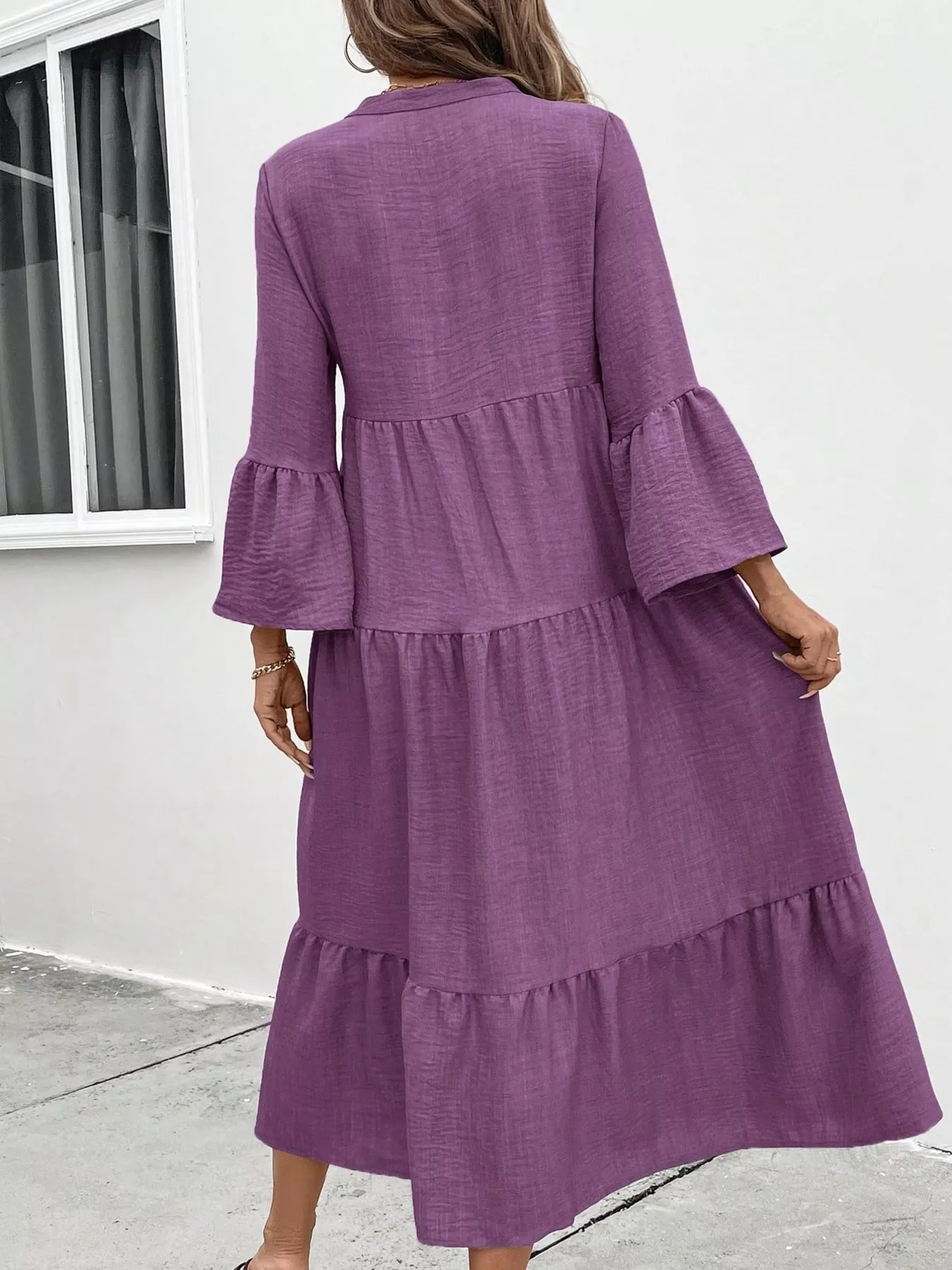 Ruffle Hem Button Front Tiered Dress - Image 2