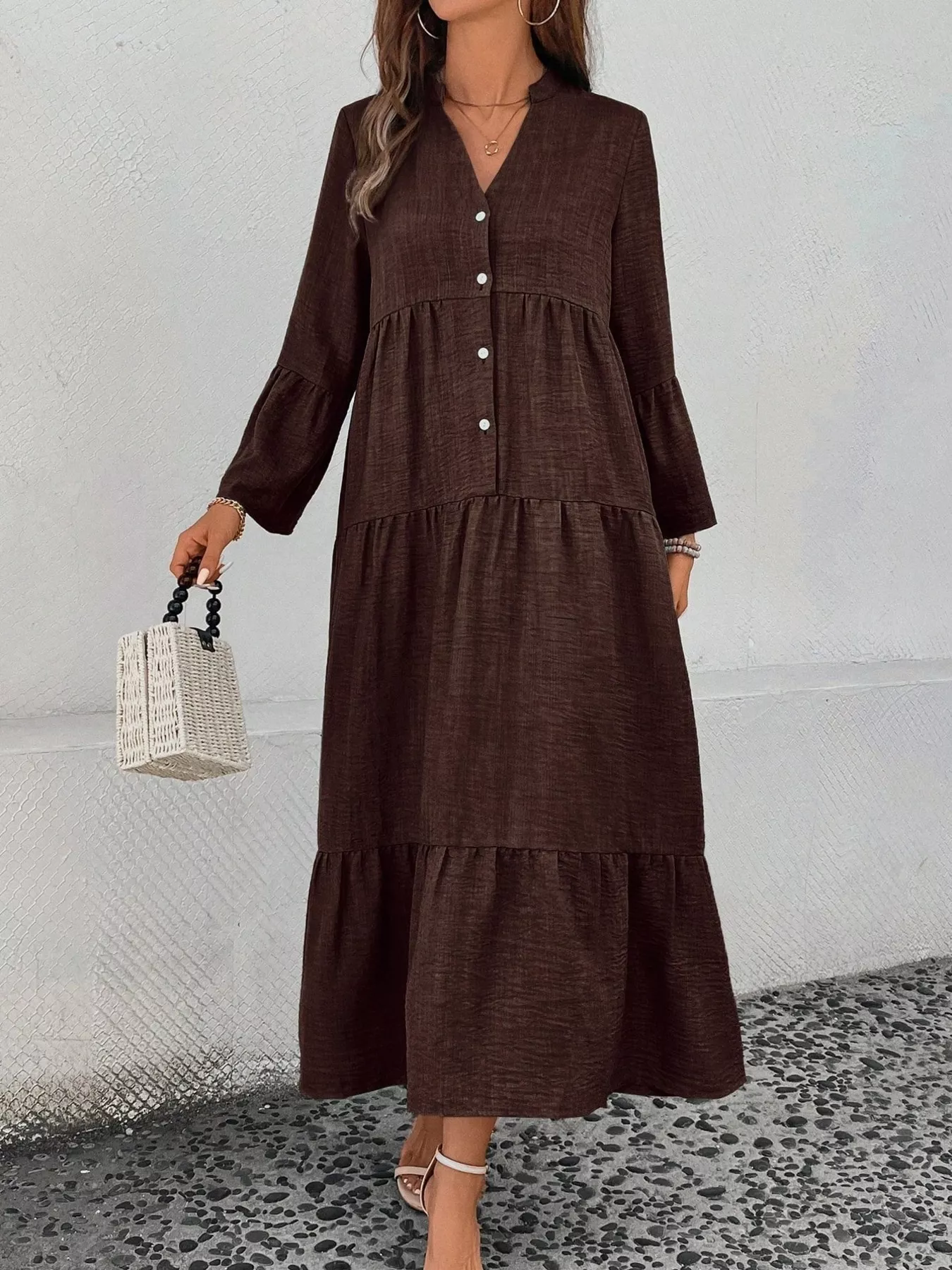 Ruffle Hem Button Front Tiered Dress - Image 20