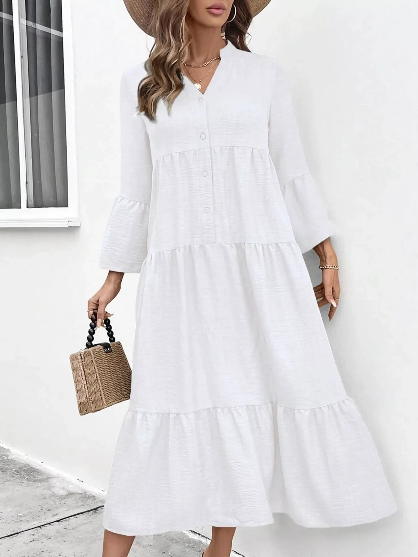 Ruffle Hem Button Front Tiered Dress - Image 26
