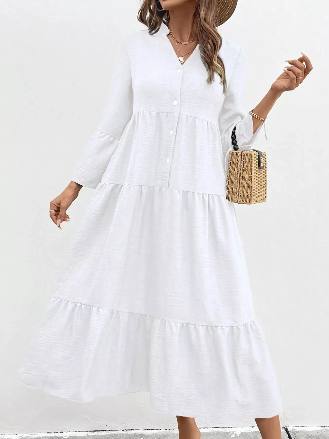 Ruffle Hem Button Front Tiered Dress - Image 30