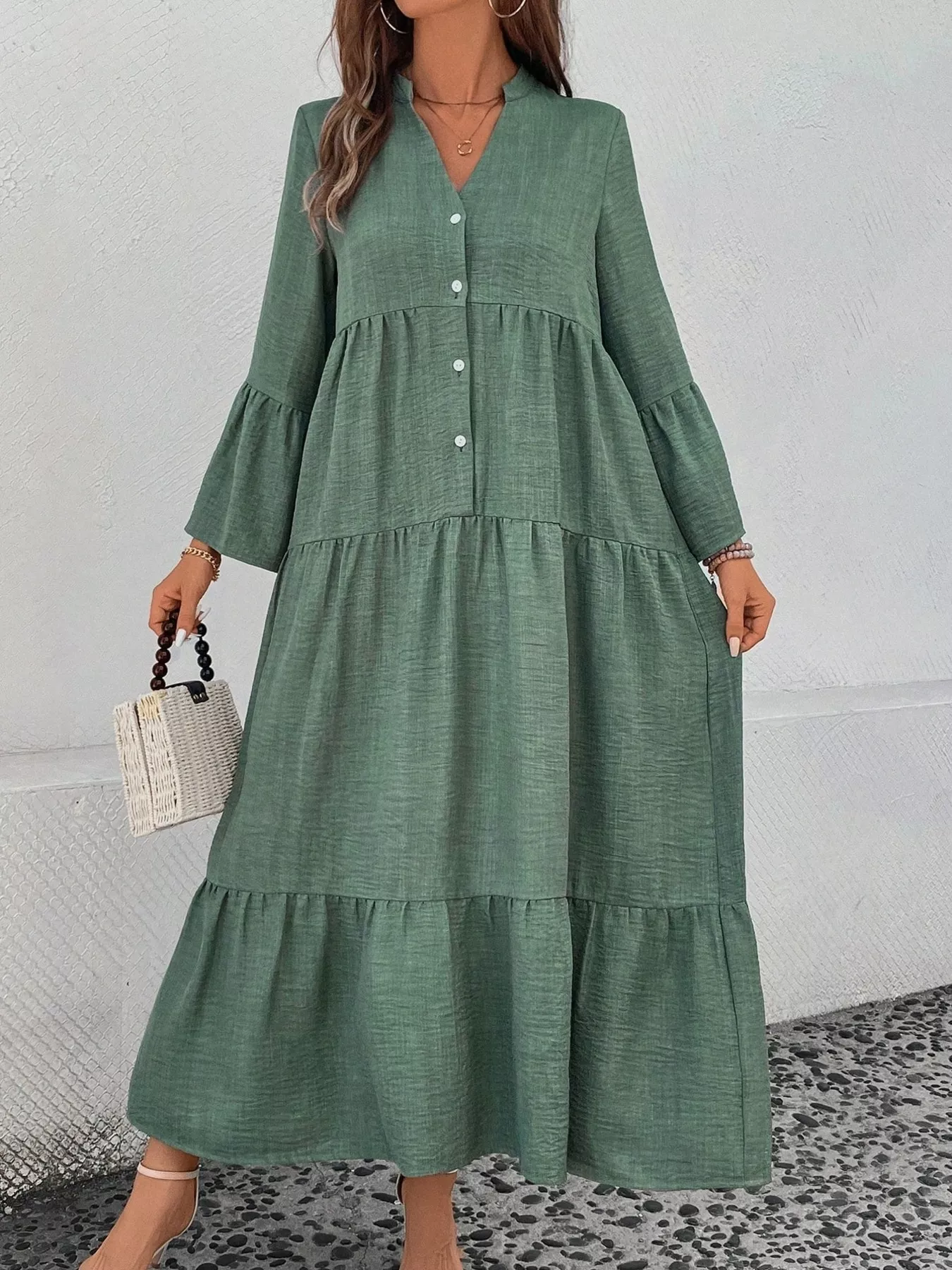 Ruffle Hem Button Front Tiered Dress - Image 6