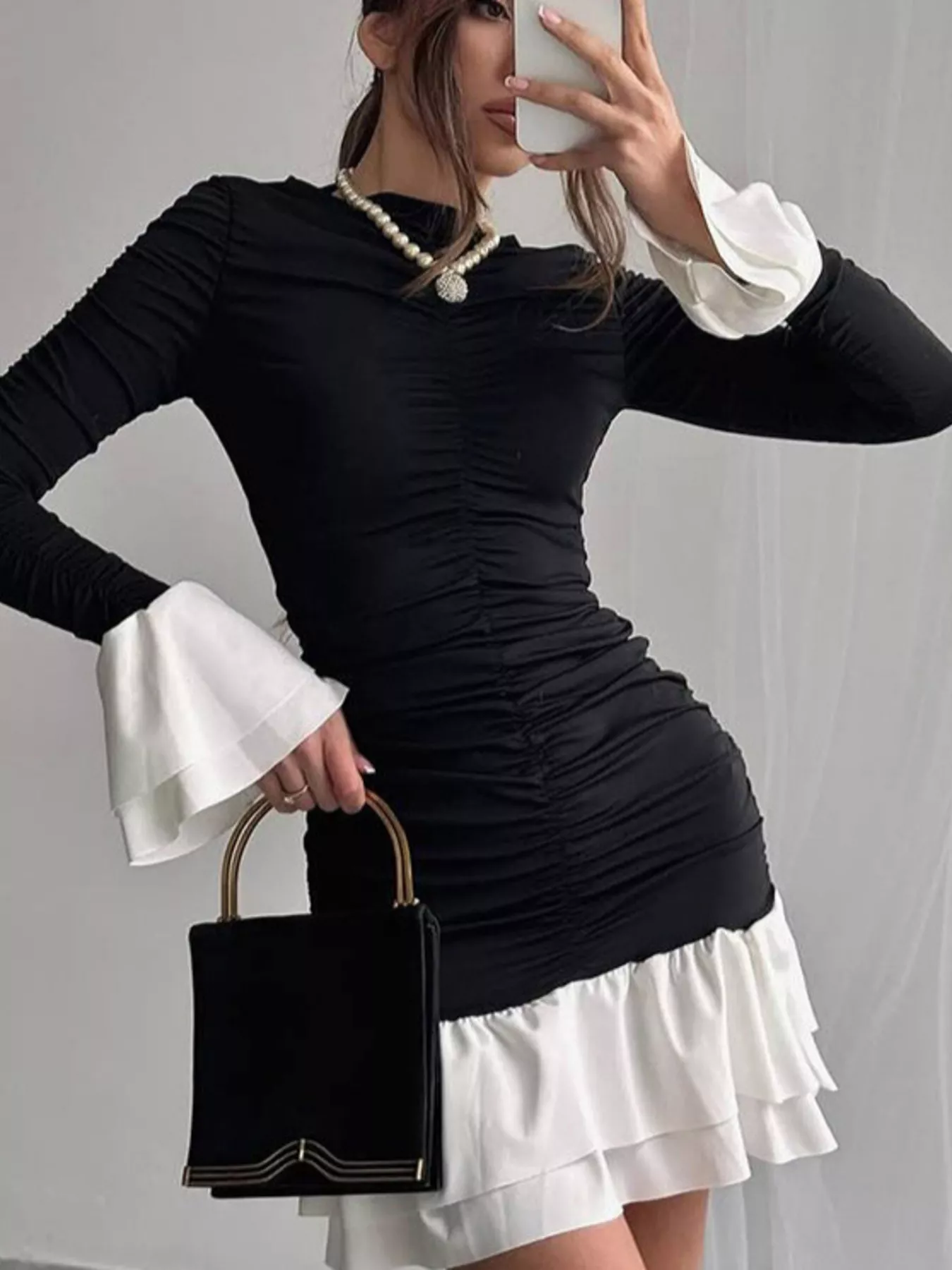 Ruffle Hem Long Sleeve Mini Dress - Image 3