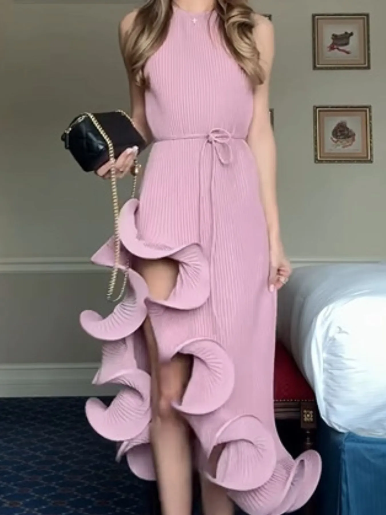 Ruffle Hem Ribbed Sleeveless Dress - Image 4