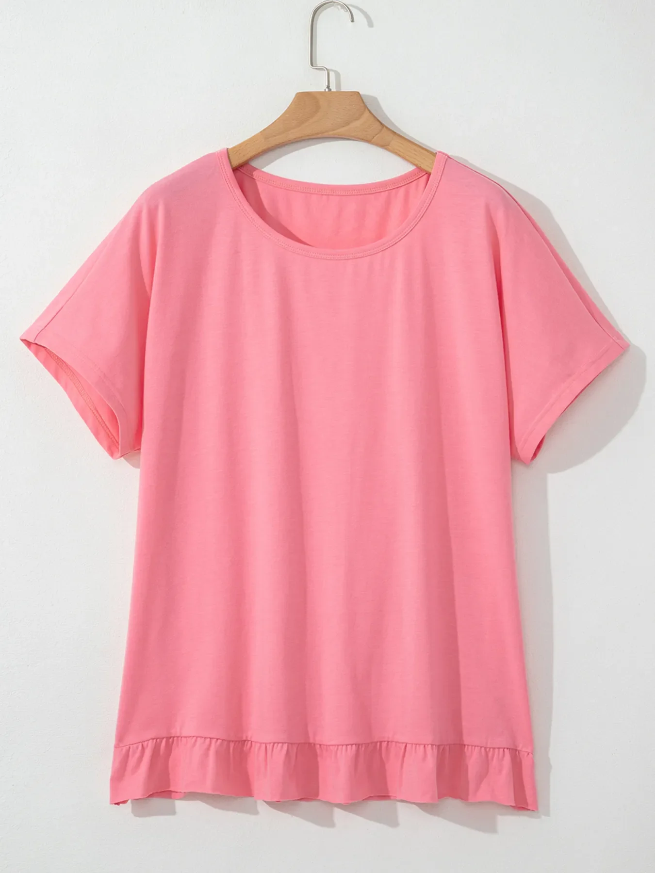 Ruffle Hem Round Neck Relaxed T-Shirt - Image 7