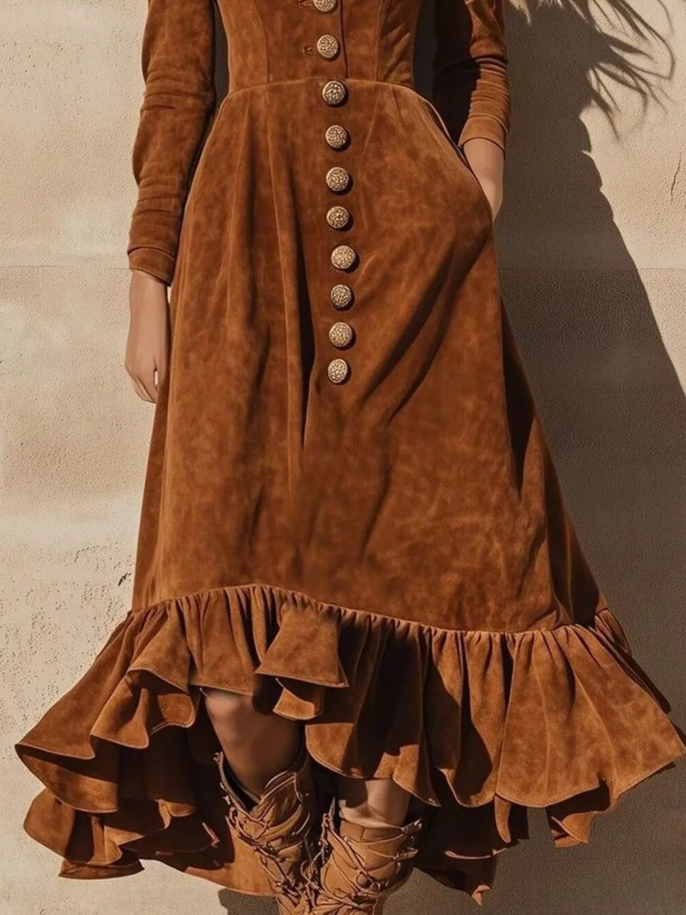 Ruffle Hem V-Neck Midi Dress - Image 3