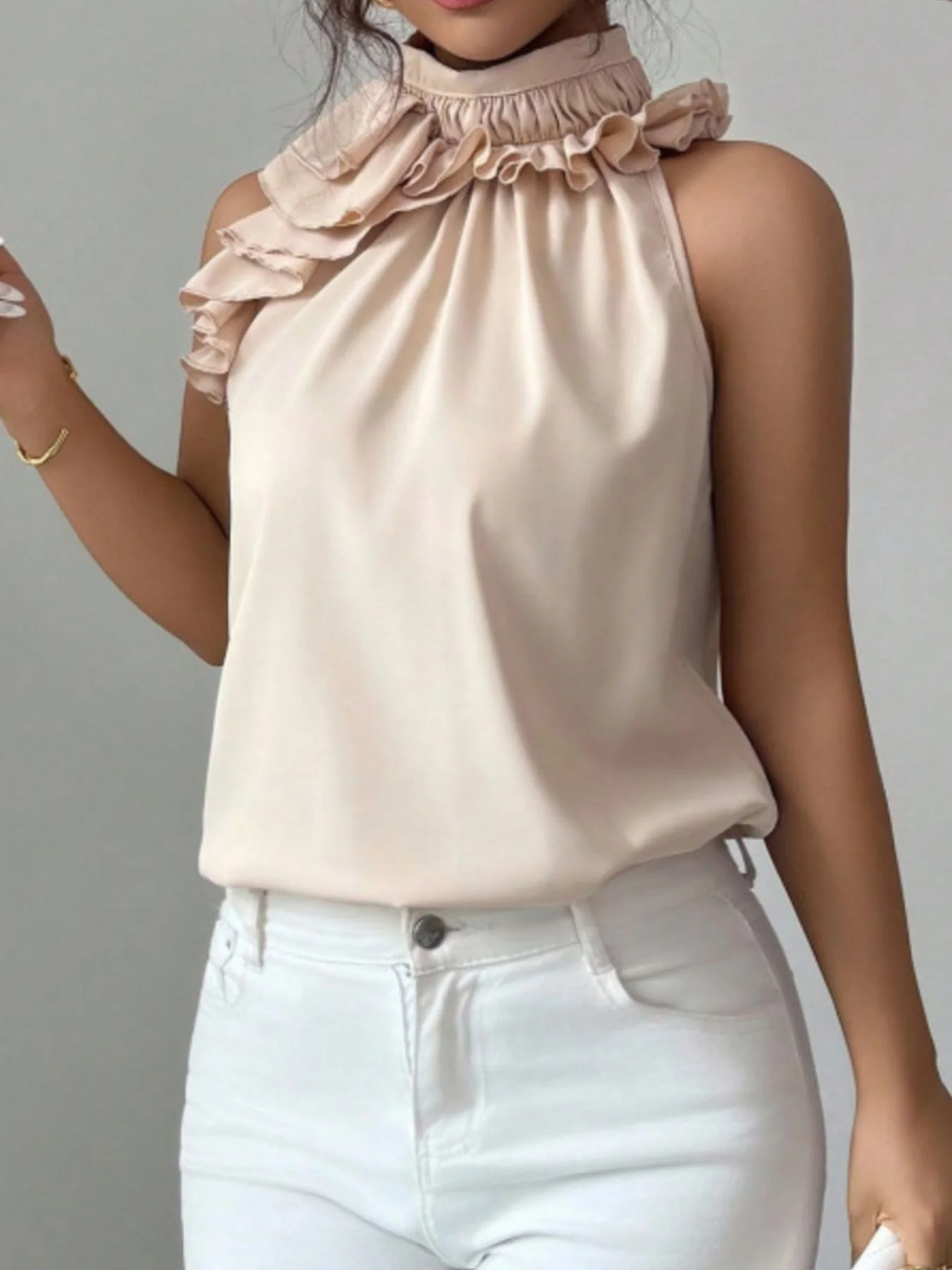 Ruffle High Neck Sleeveless Top - Image 2