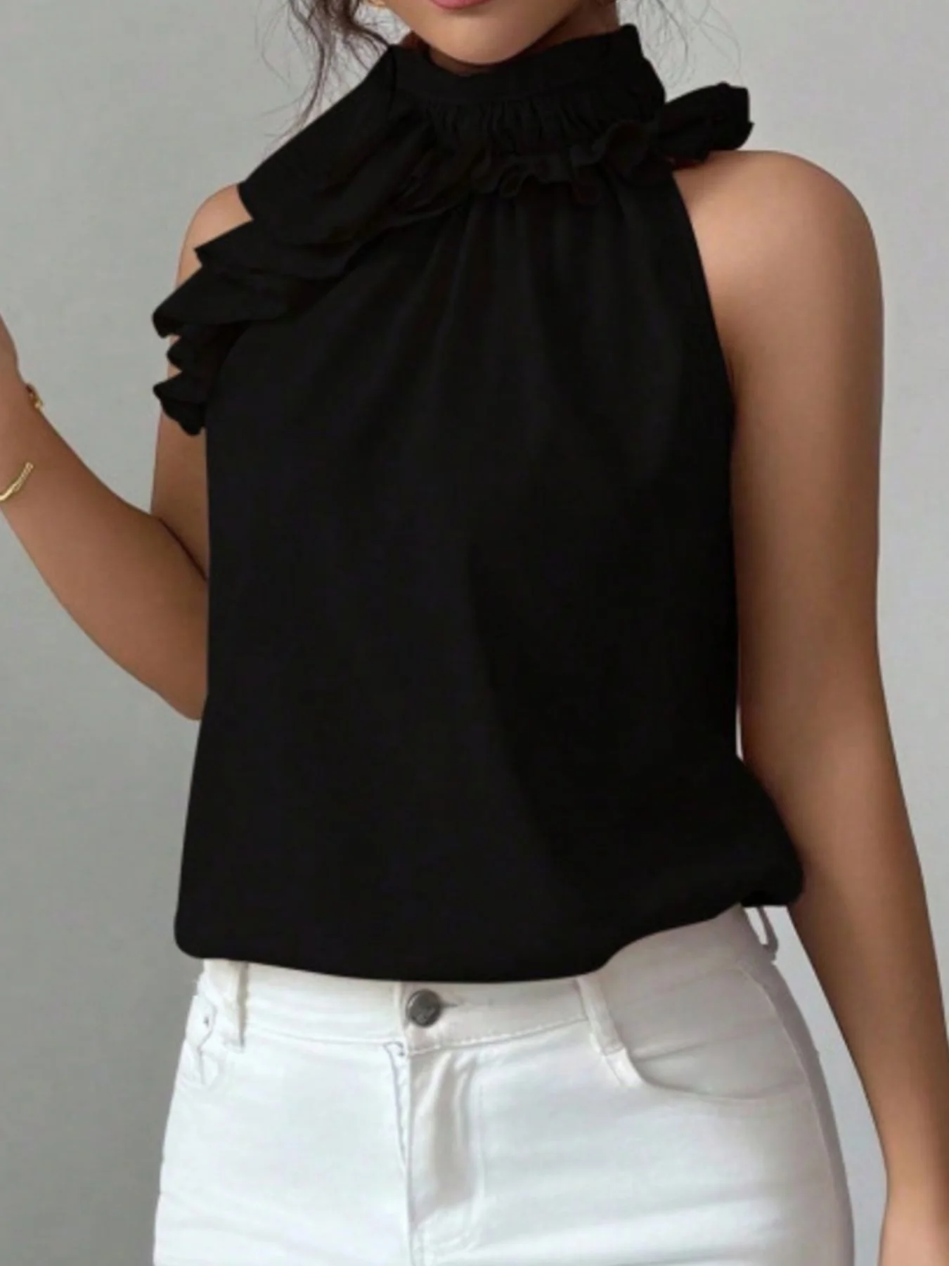 Ruffle High Neck Sleeveless Top - Image 20