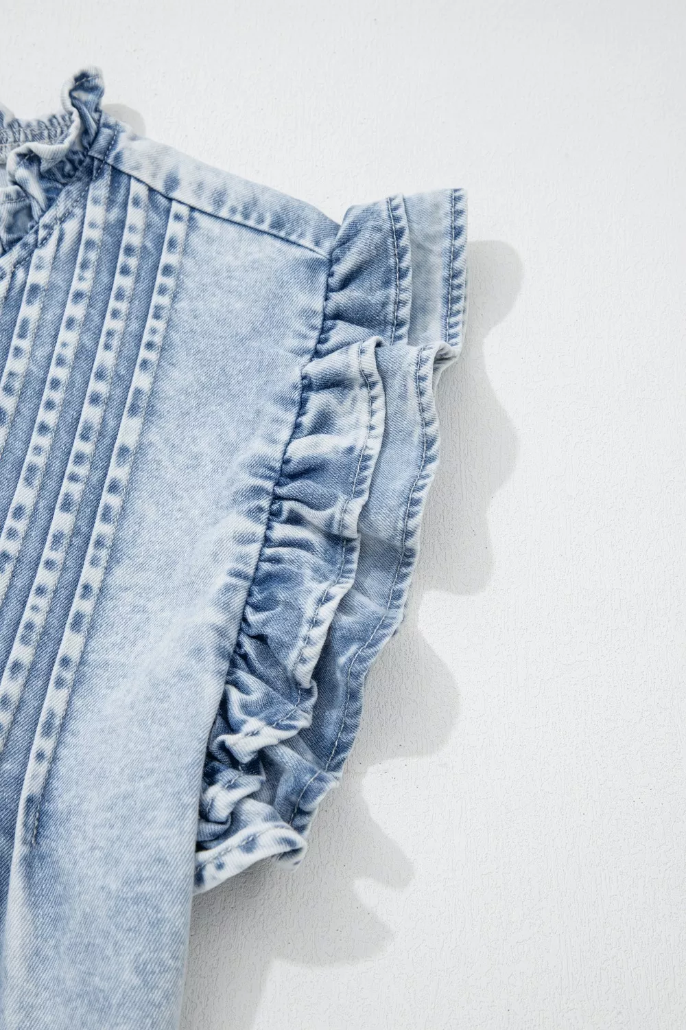 Ruffle Pleated Detail Vintage Washed Denim Top - Image 9
