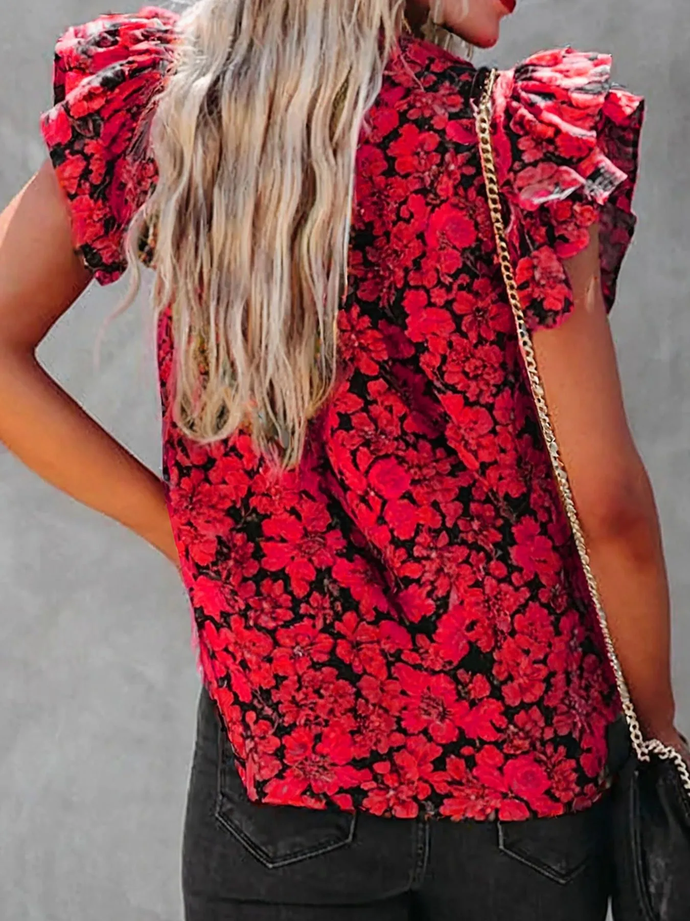 Ruffle Sleeve Notched Blouse - Image 5