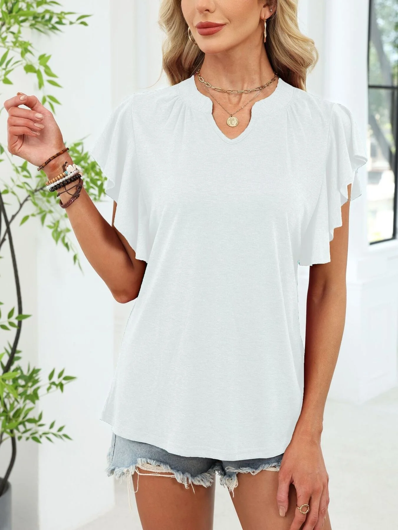Ruffle Sleeve Notched T-Shirt - Image 22
