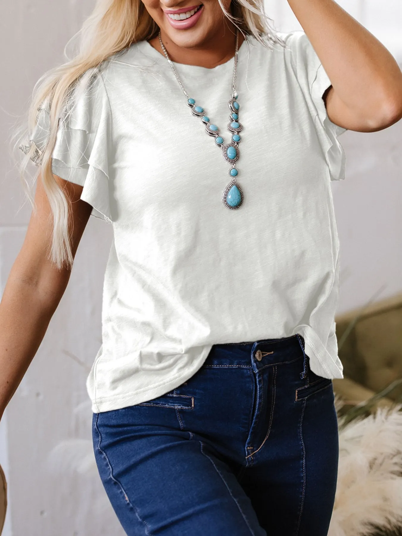 Ruffle Sleeve Round Neck Top - Image 2