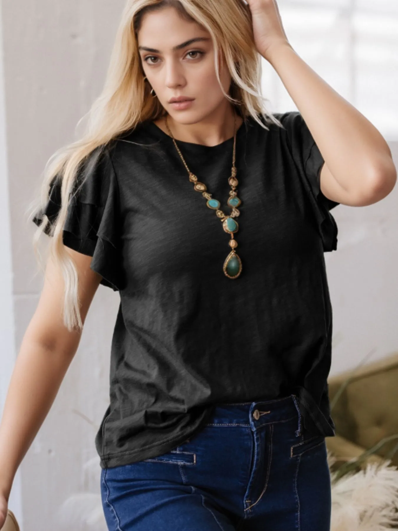 Ruffle Sleeve Round Neck Top - Image 7