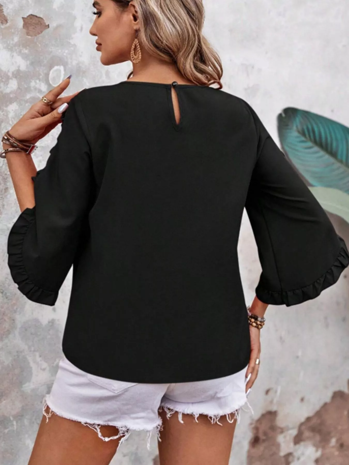 Ruffle Sleeve Solid Color Blouse - Image 10