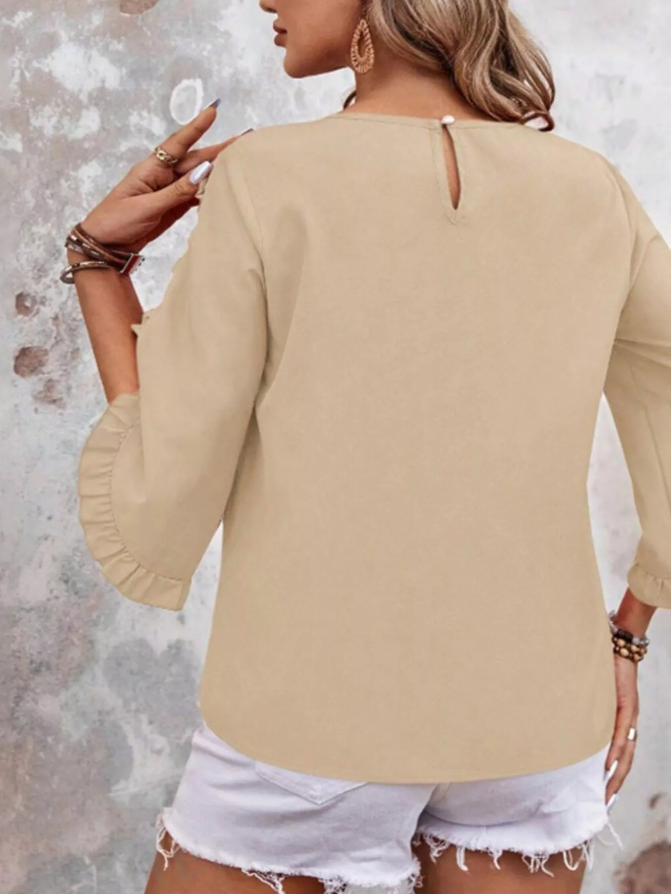 Ruffle Sleeve Solid Color Blouse - Image 19