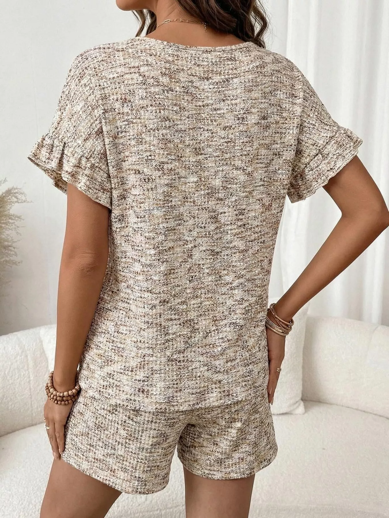 Ruffle Sleeve Textured Top and Shorts Set - Image 13
