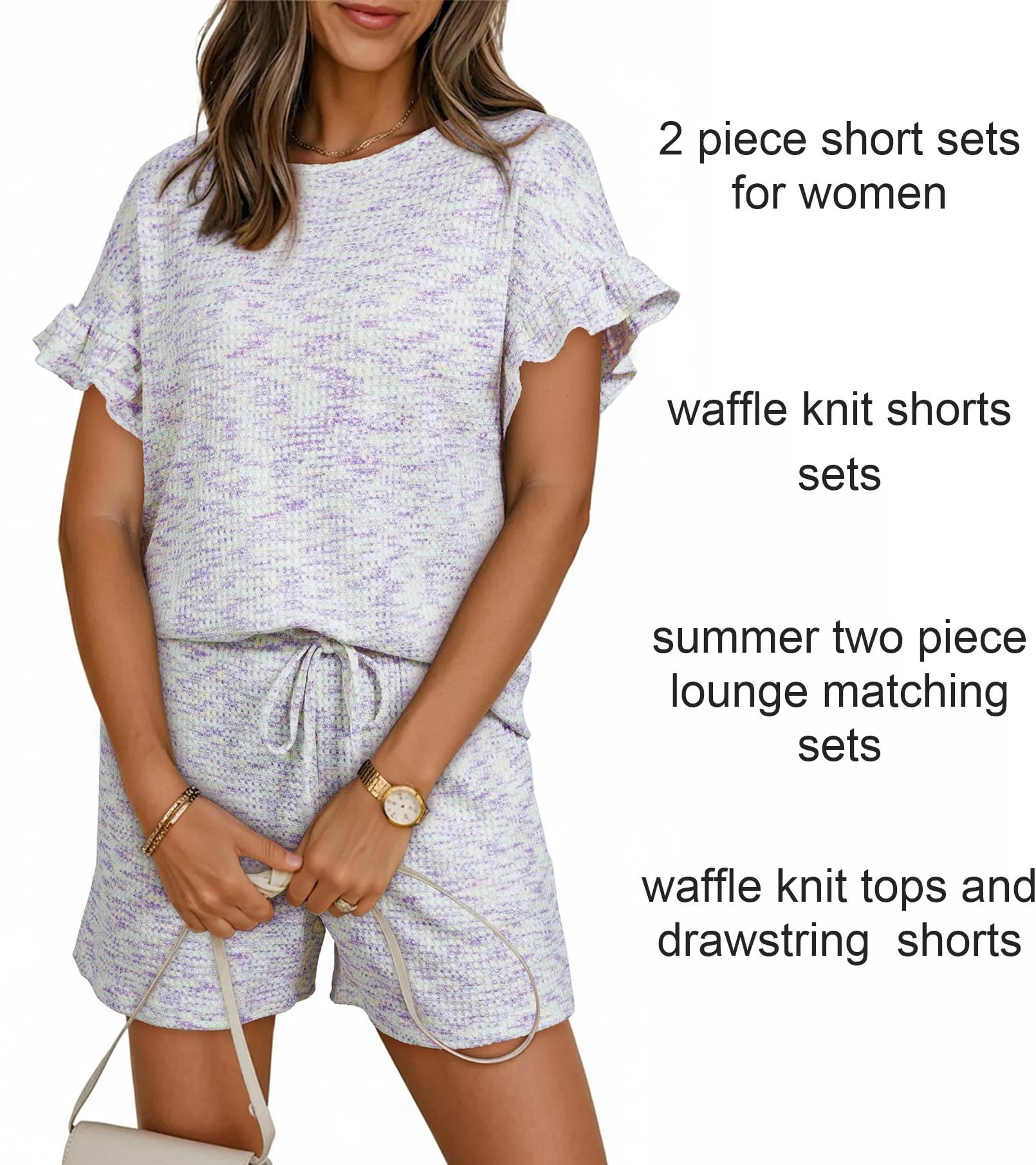 Ruffle Sleeve Textured Top and Shorts Set - Image 24