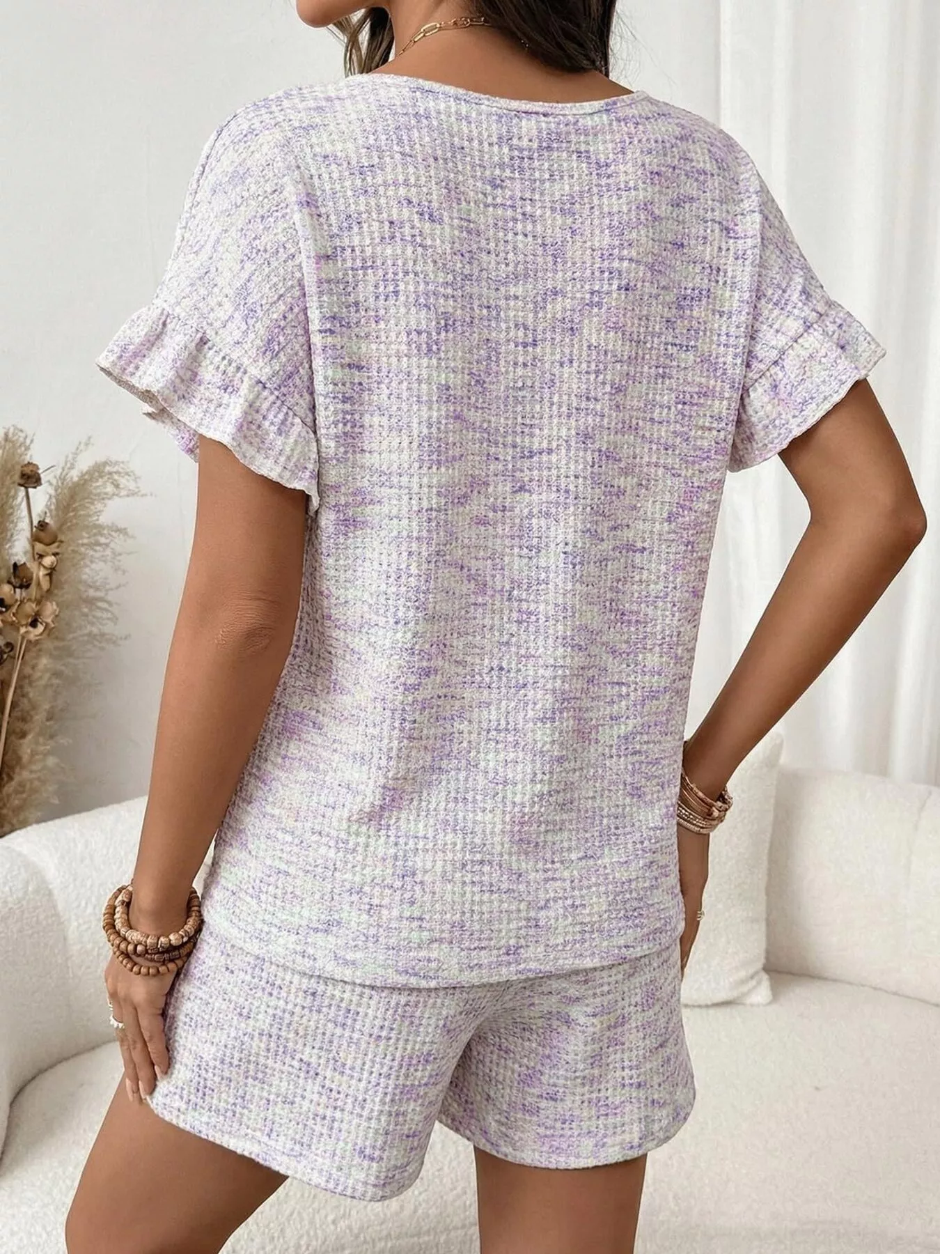 Ruffle Sleeve Textured Top and Shorts Set - Image 28