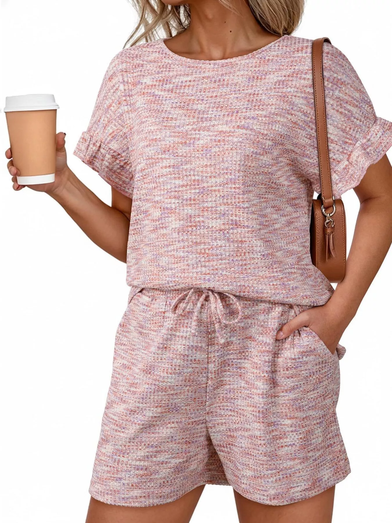 Ruffle Sleeve Textured Top and Shorts Set - Image 5