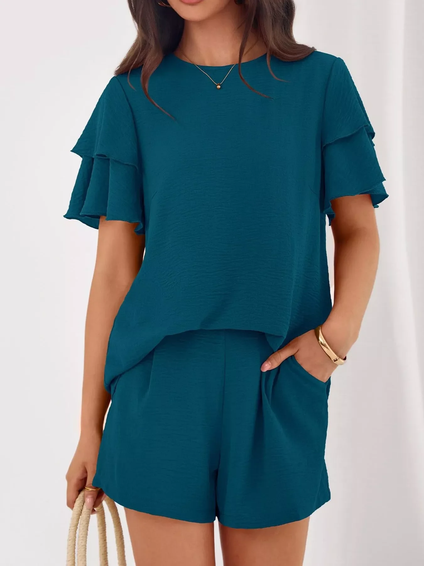Ruffle Sleeve Top and Shorts Two-Piece Set - Image 13