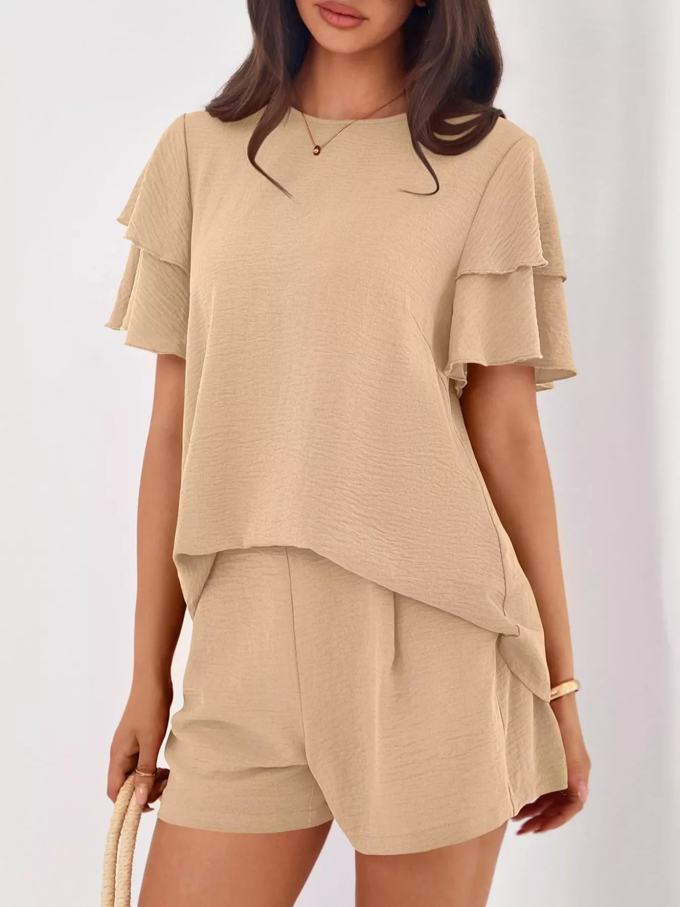 Ruffle Sleeve Top and Shorts Two-Piece Set - Image 2