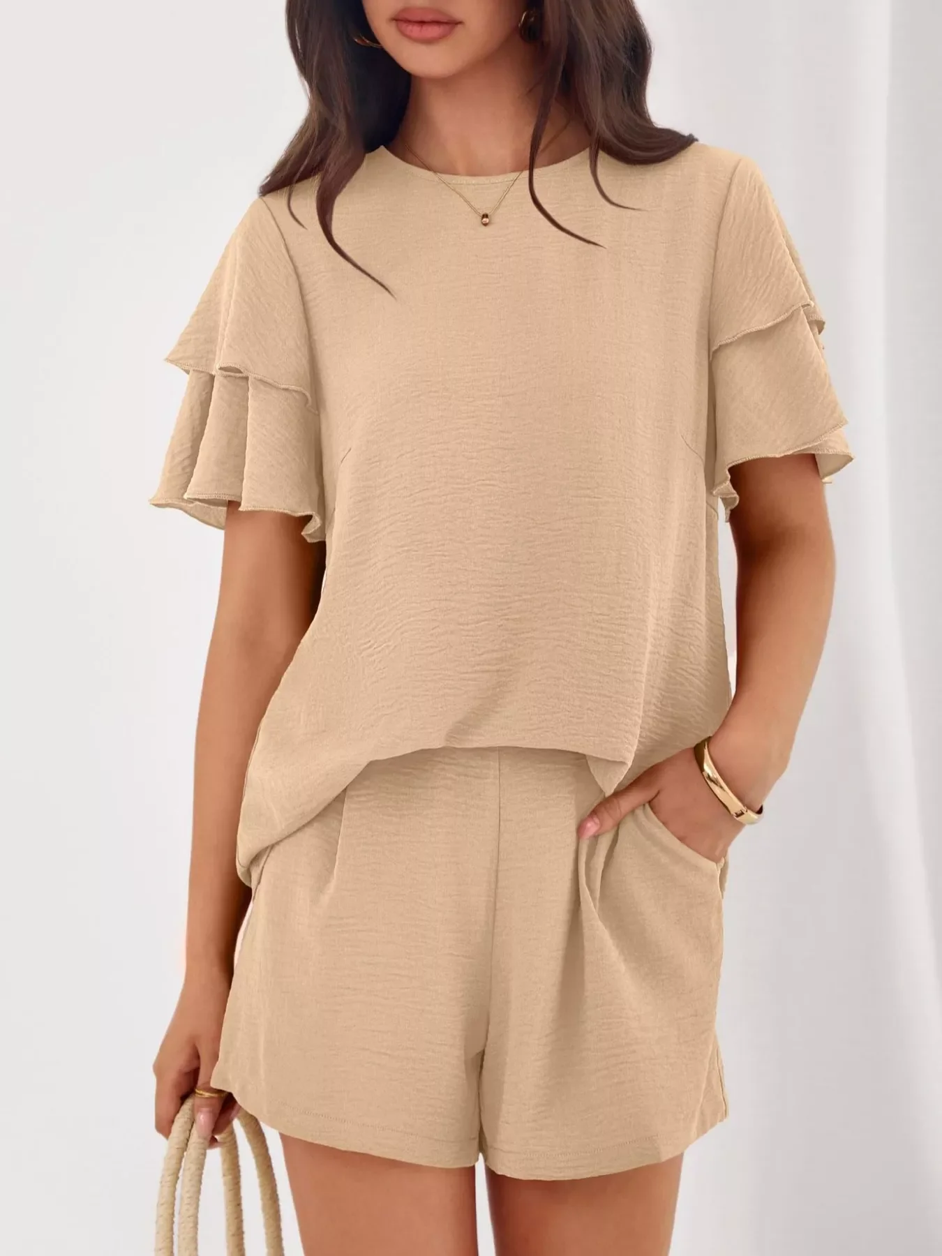Ruffle Sleeve Top and Shorts Two-Piece Set - Image 3