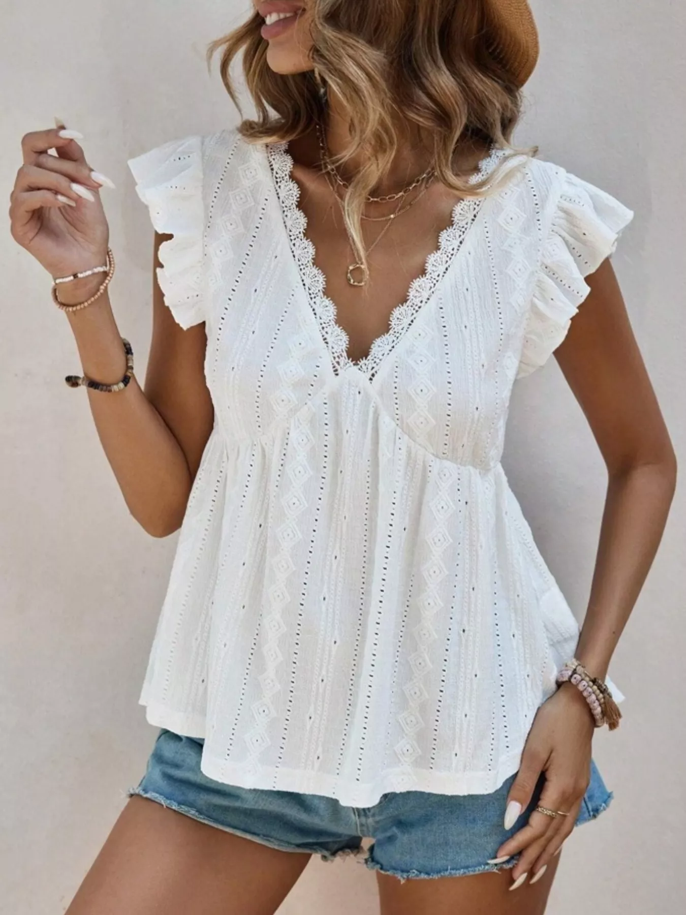 Ruffle Sleeve V-Neck Blouse - Image 2